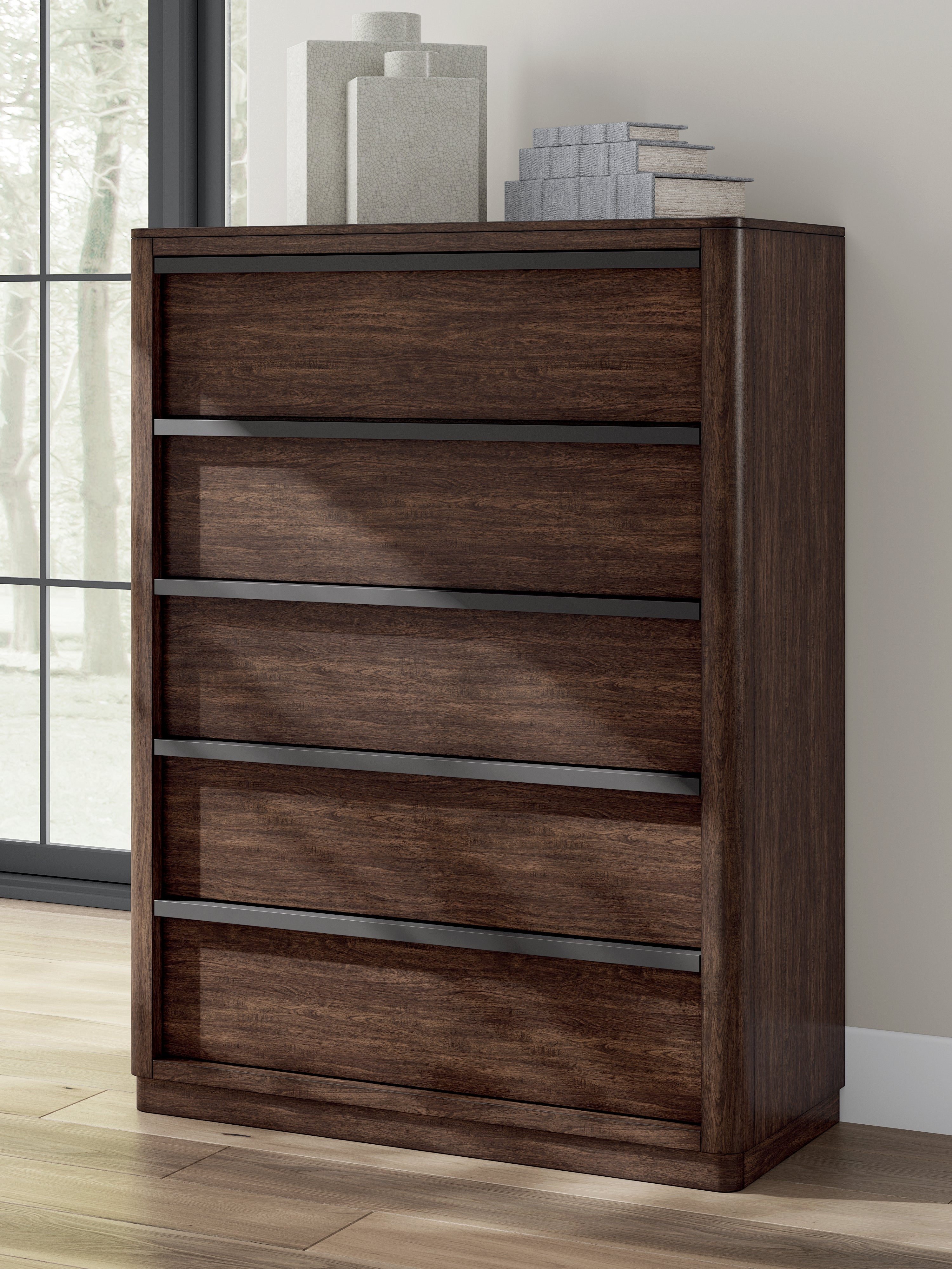 Warmstead Furniture - Ashley Furniture - Dilenno Bedroom - Five Drawer Chest / Dark Brown - PCB857-46