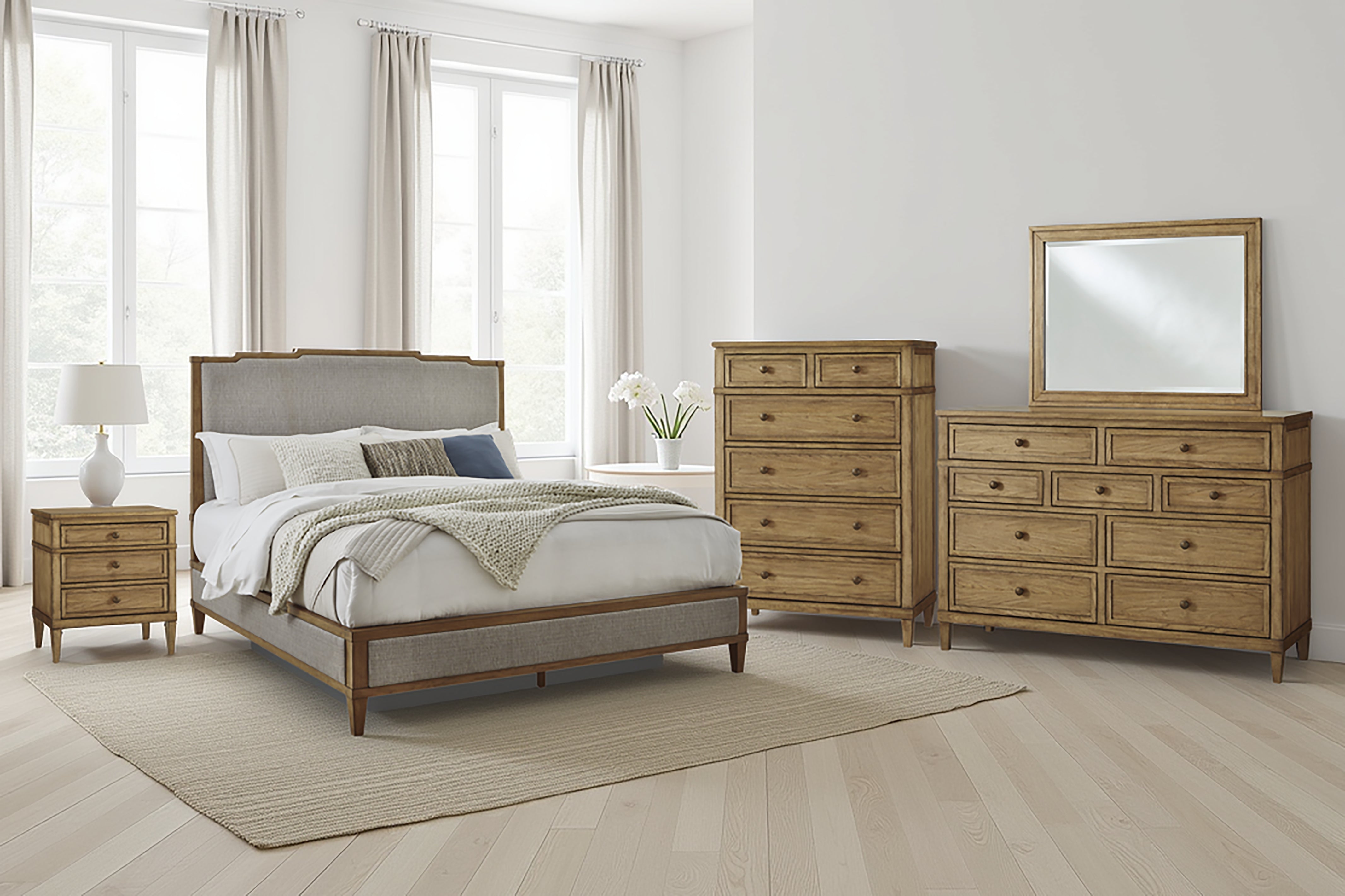 Warmstead Furniture - Ashley Furniture - Sharlance Bedroom - Queen Upholstered Panel Bed / Green/Brown - B895B2