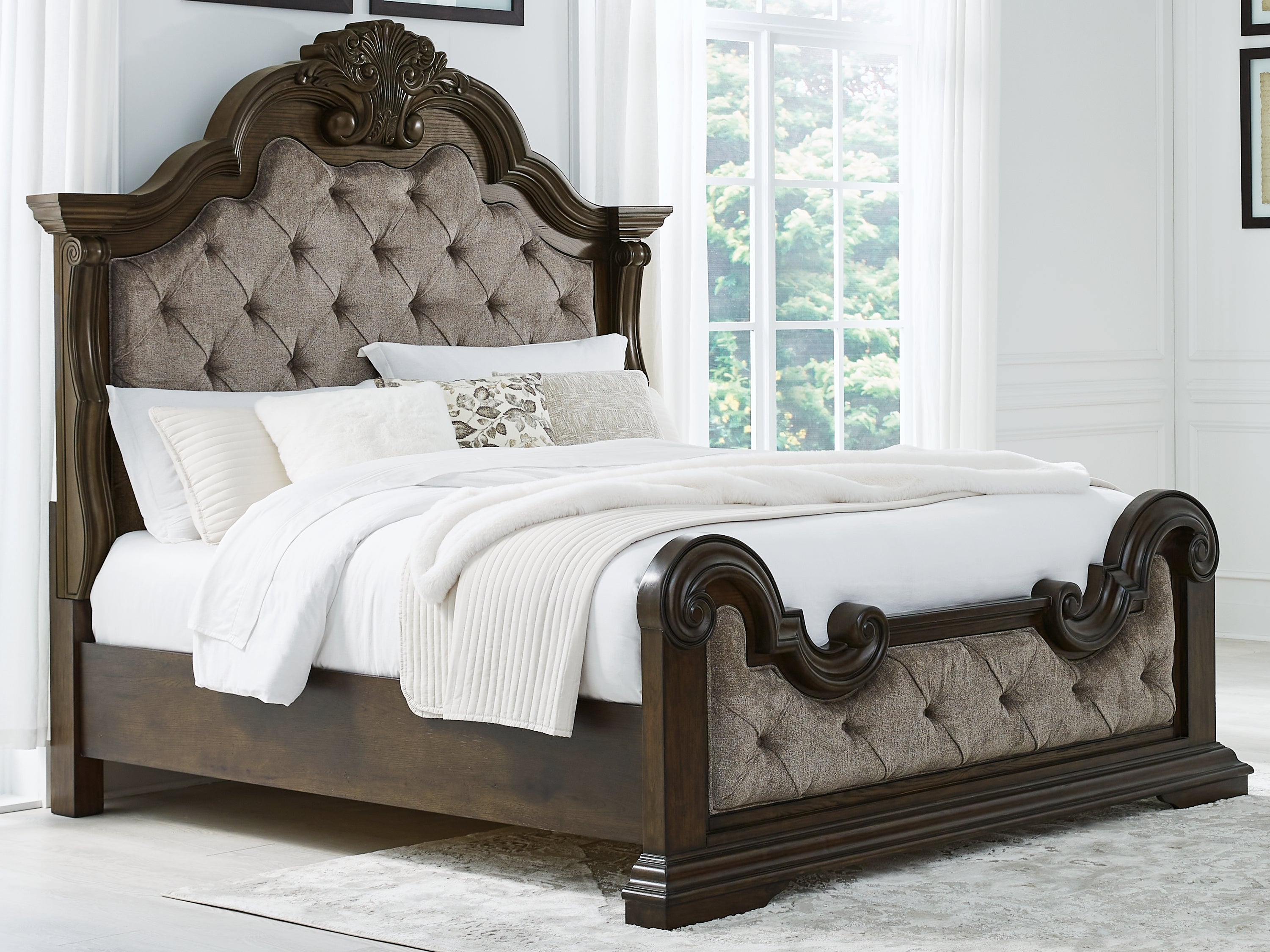 Warmstead Furniture - Ashley Furniture - Maylee Bedroom - King Upholstered Bed / Dark Brown - B947B4
