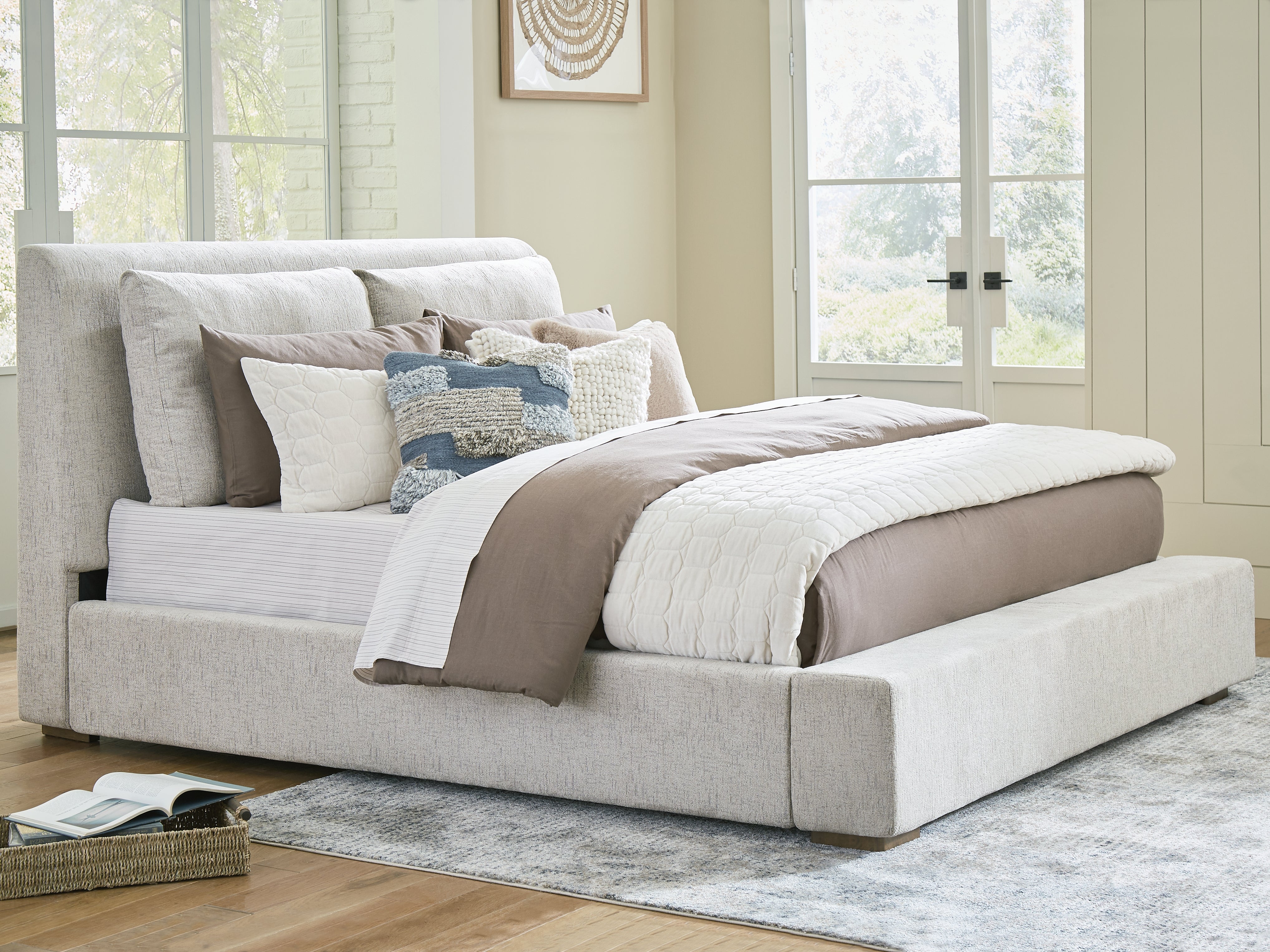 Warmstead Furniture - Ashley Furniture - Cabalynn Bedroom - King Upholstered Bed / Light Brown - B974B6