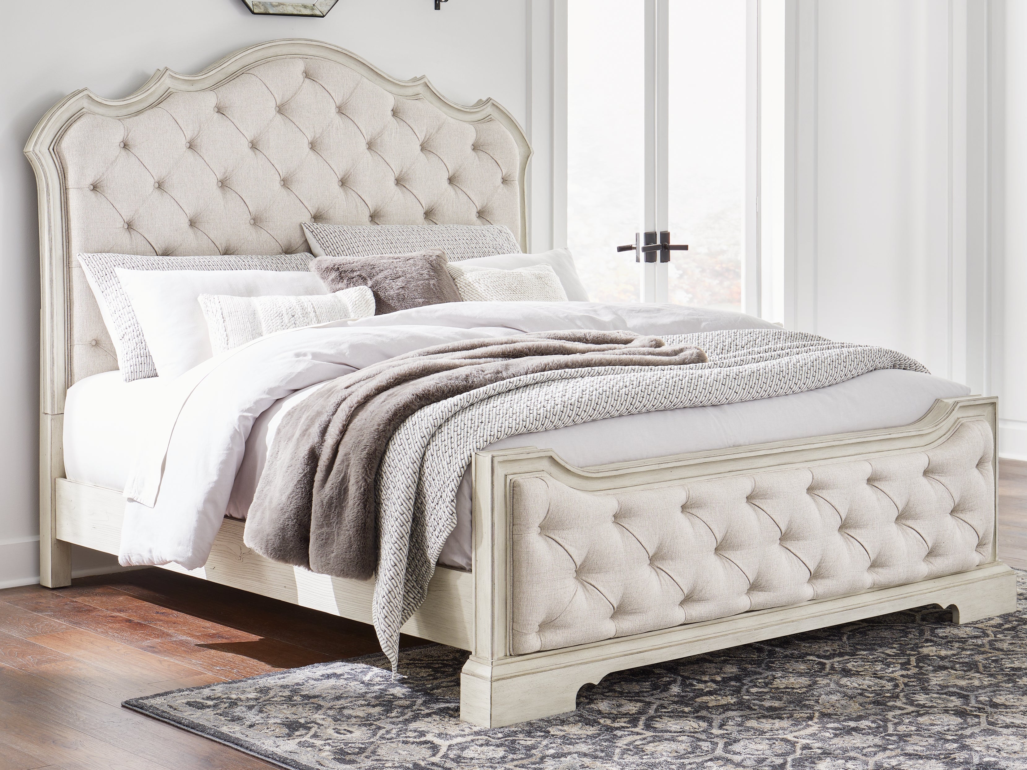 Warmstead Furniture - Ashley Furniture - Arlendyne Bedroom - King Upholstered Bed / Antique White - B980B4