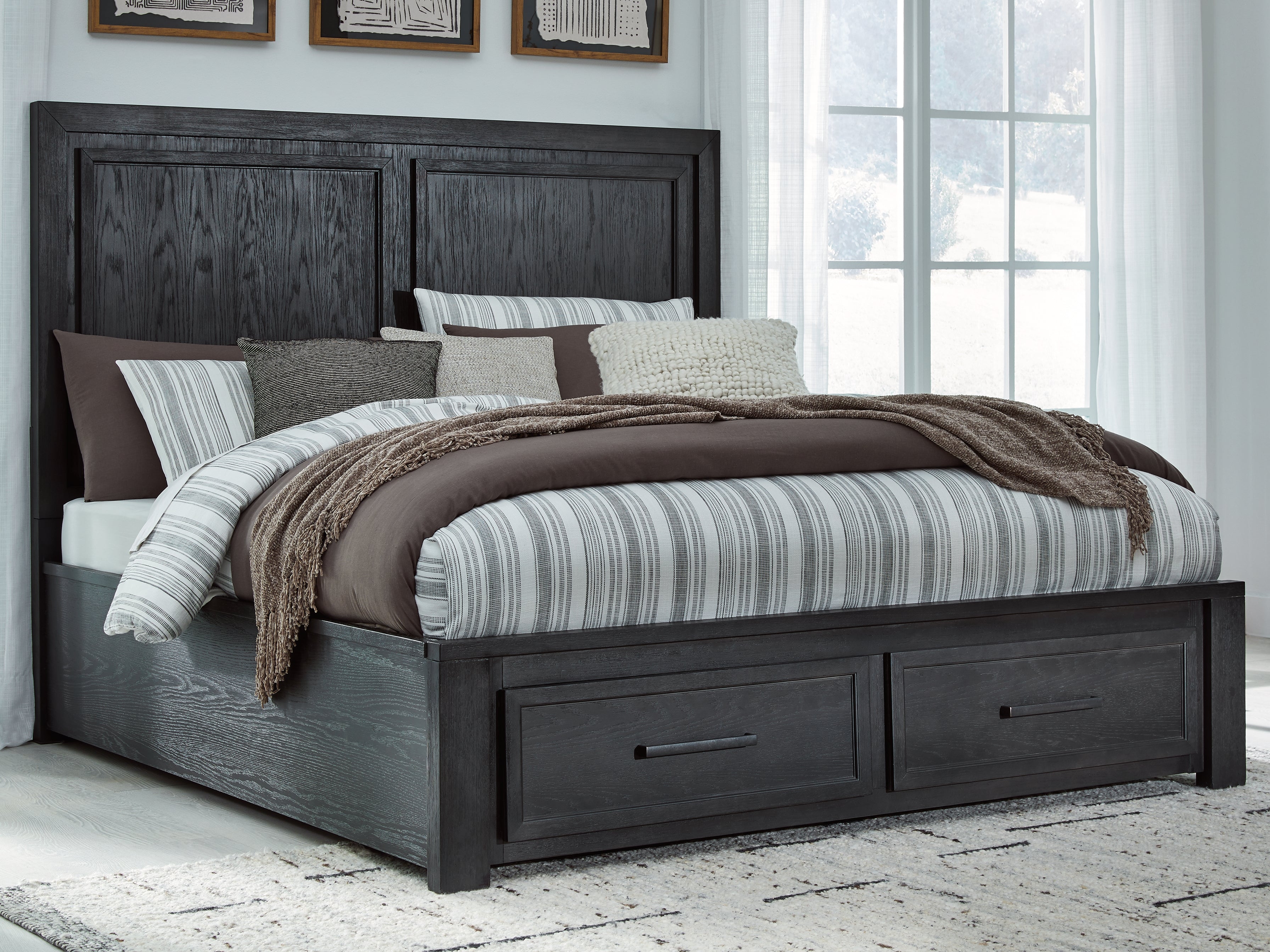 Warmstead Furniture - Ashley Furniture - Foyland Bedroom - California King Panel Storage Bed / Black/Brown - B989B5