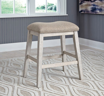 Warmstead Furniture - Ashley Furniture - Skempton Dining Room - Counter Height Bar Stool (Set of 2) / White/Light Brown - D394-024X2