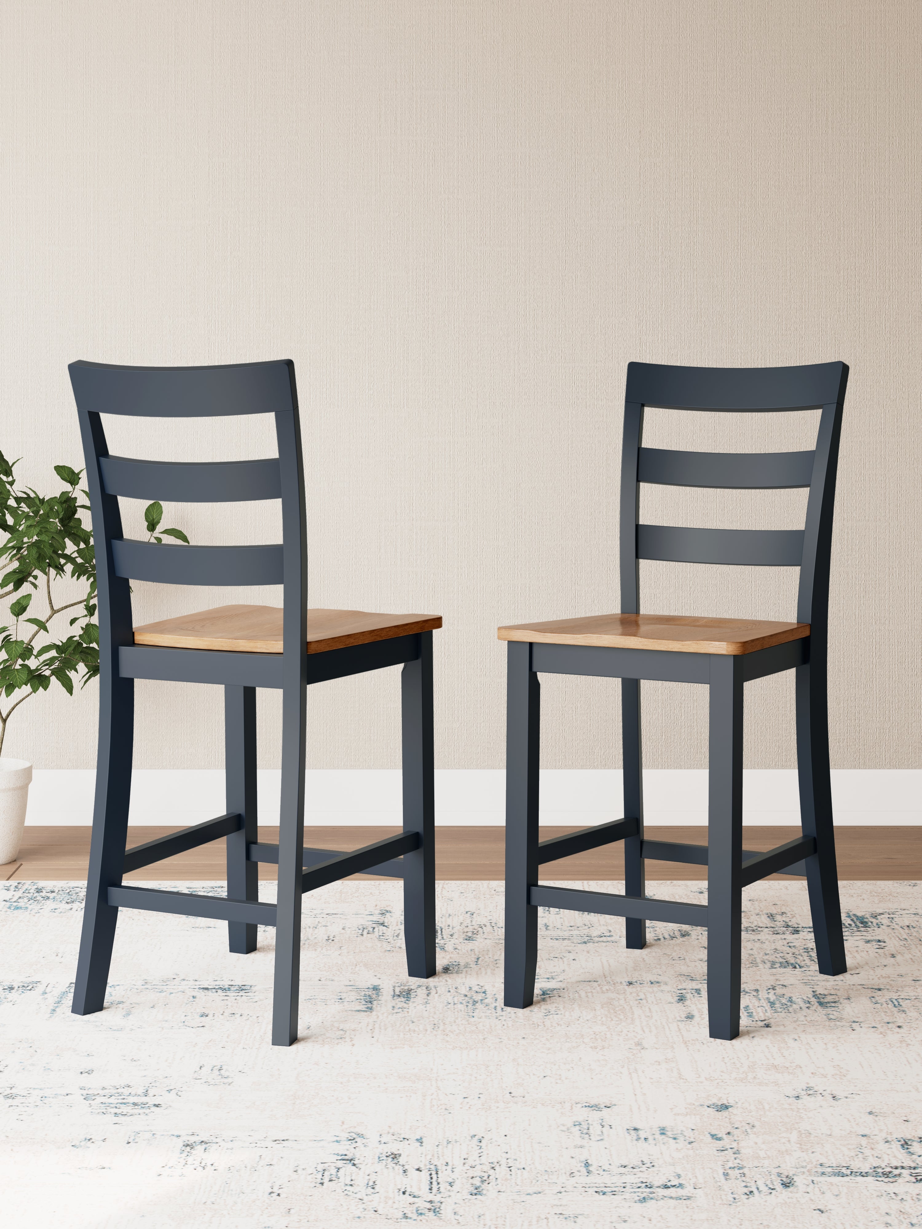 Warmstead Furniture - Ashley Furniture - Gesthaven Dining Room - Counter Height Barstool (Set of 2) / Natural/Blue - D399-124X2