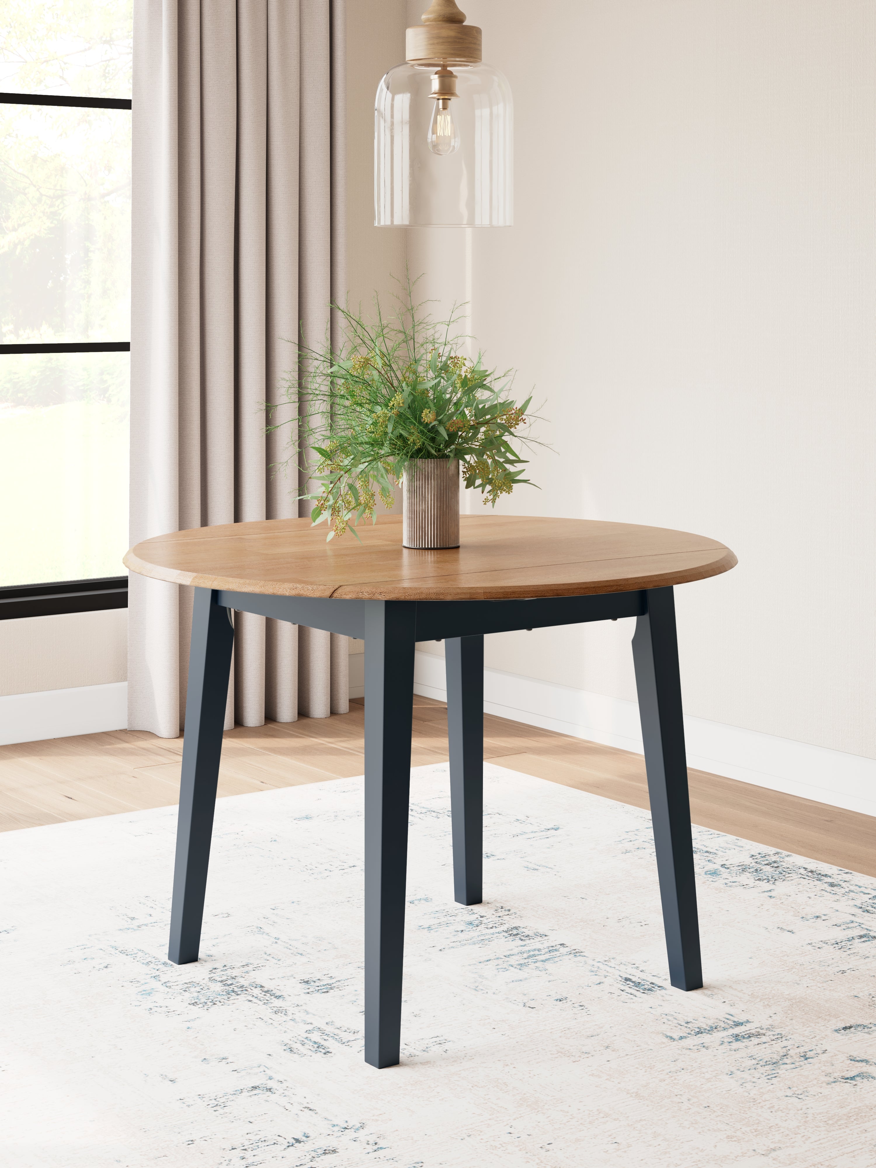 Warmstead Furniture - Ashley Furniture - Gesthaven Dining Room - Round DRM Drop Leaf Table / Natural/Blue - D399-15