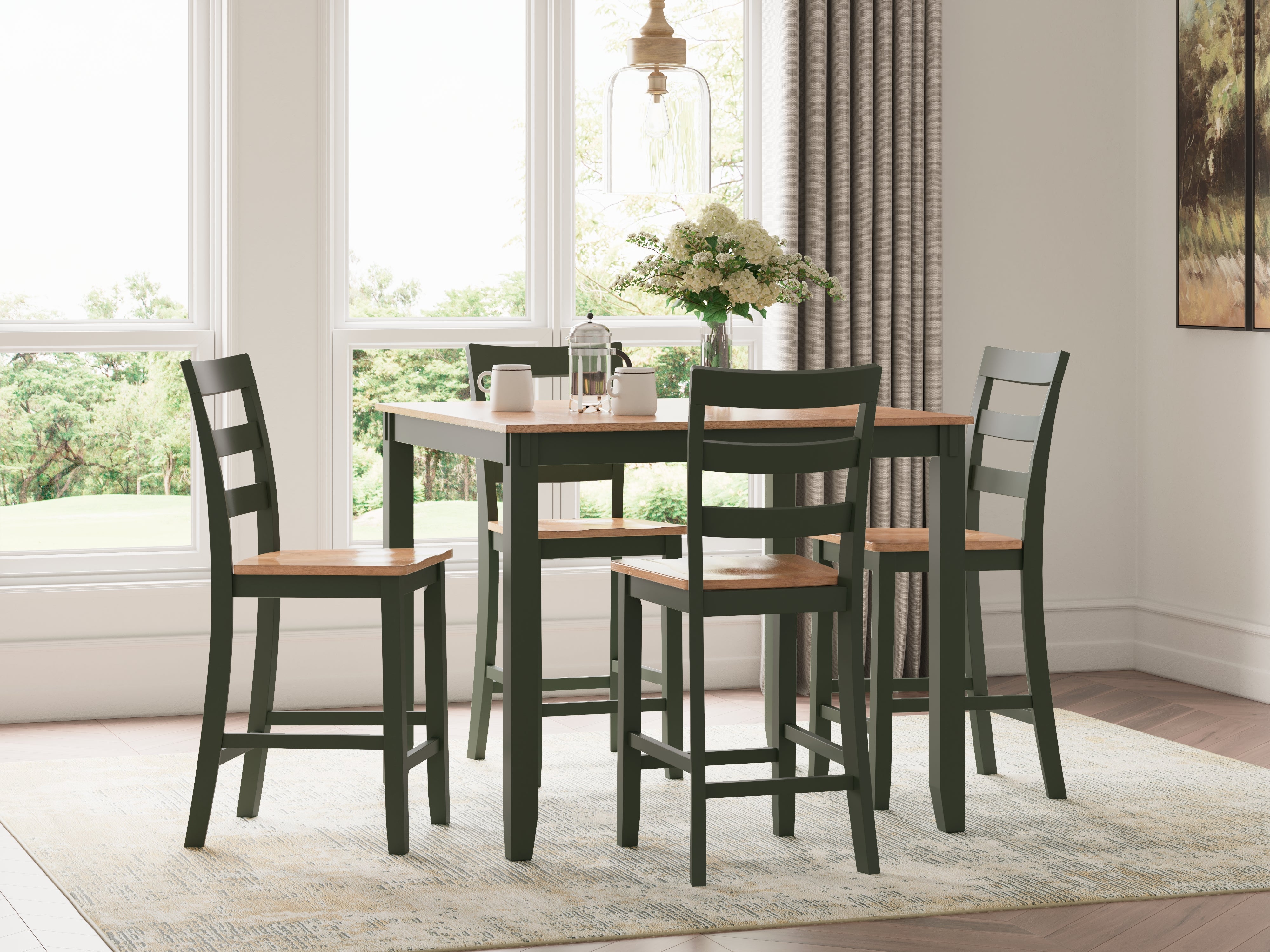 Warmstead Furniture - Ashley Furniture - Gesthaven Dining Room - DRM Counter Table Set (5/CN) / Natural/Green - D401-223