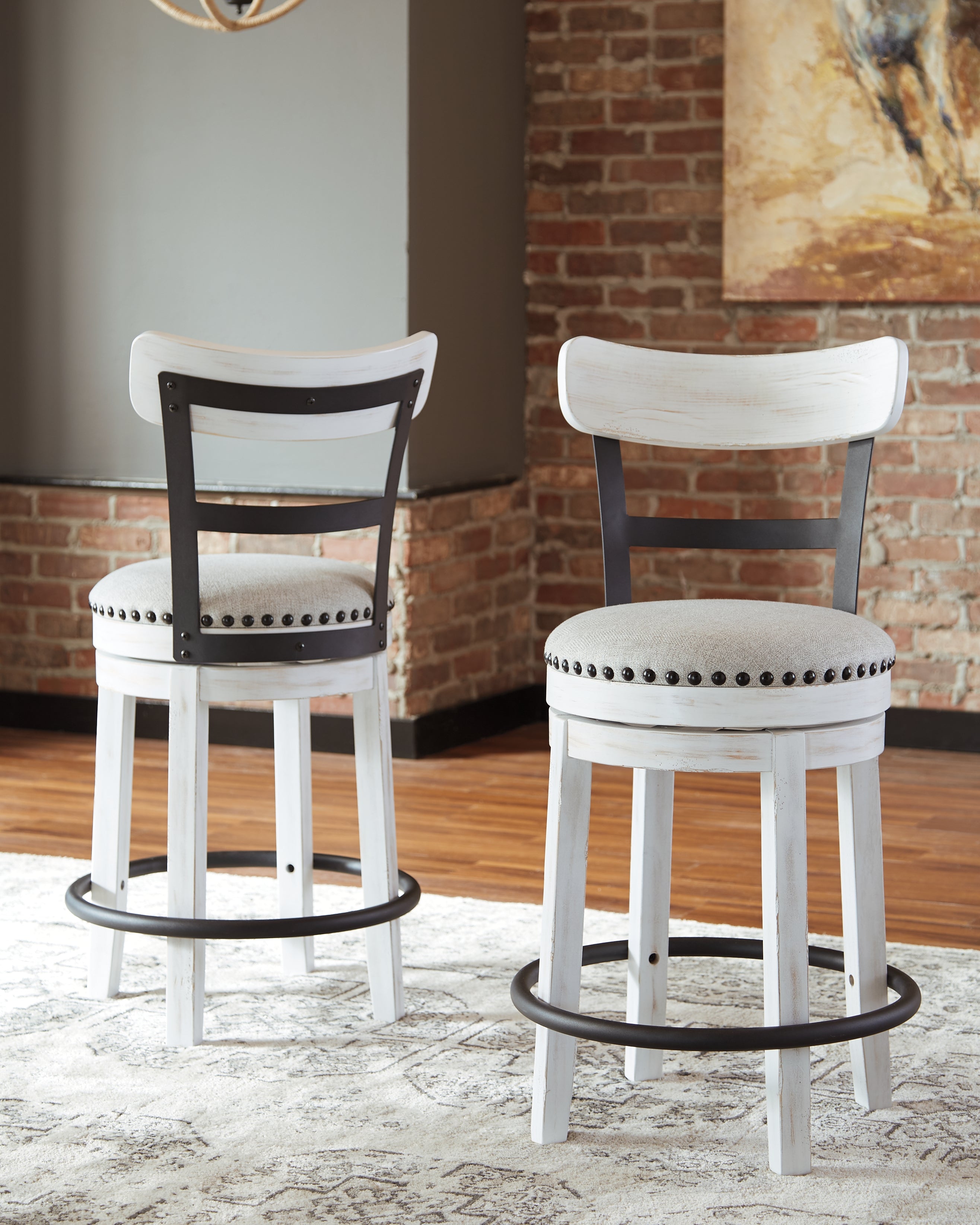 Warmstead Furniture - Ashley Furniture - Valebeck Dining Room - UPH Swivel Barstool (1/CN) / White - D546-524