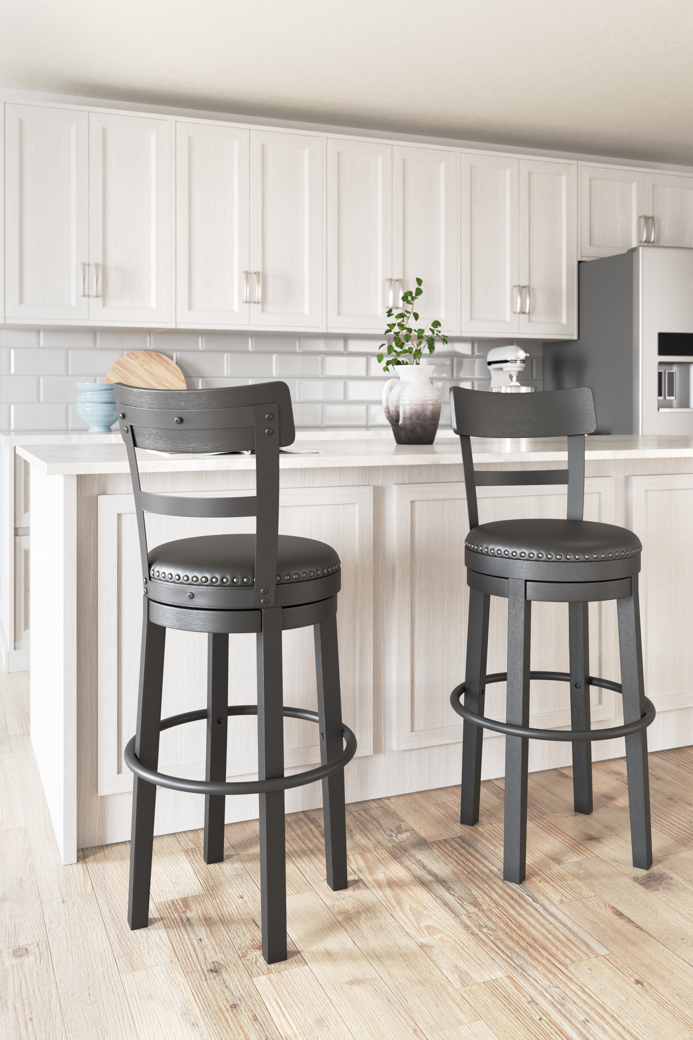 Warmstead Furniture - Ashley Furniture - Valebeck Dining Room - Tall UPH Swivel Barstool(1/CN) / Black - D546-630