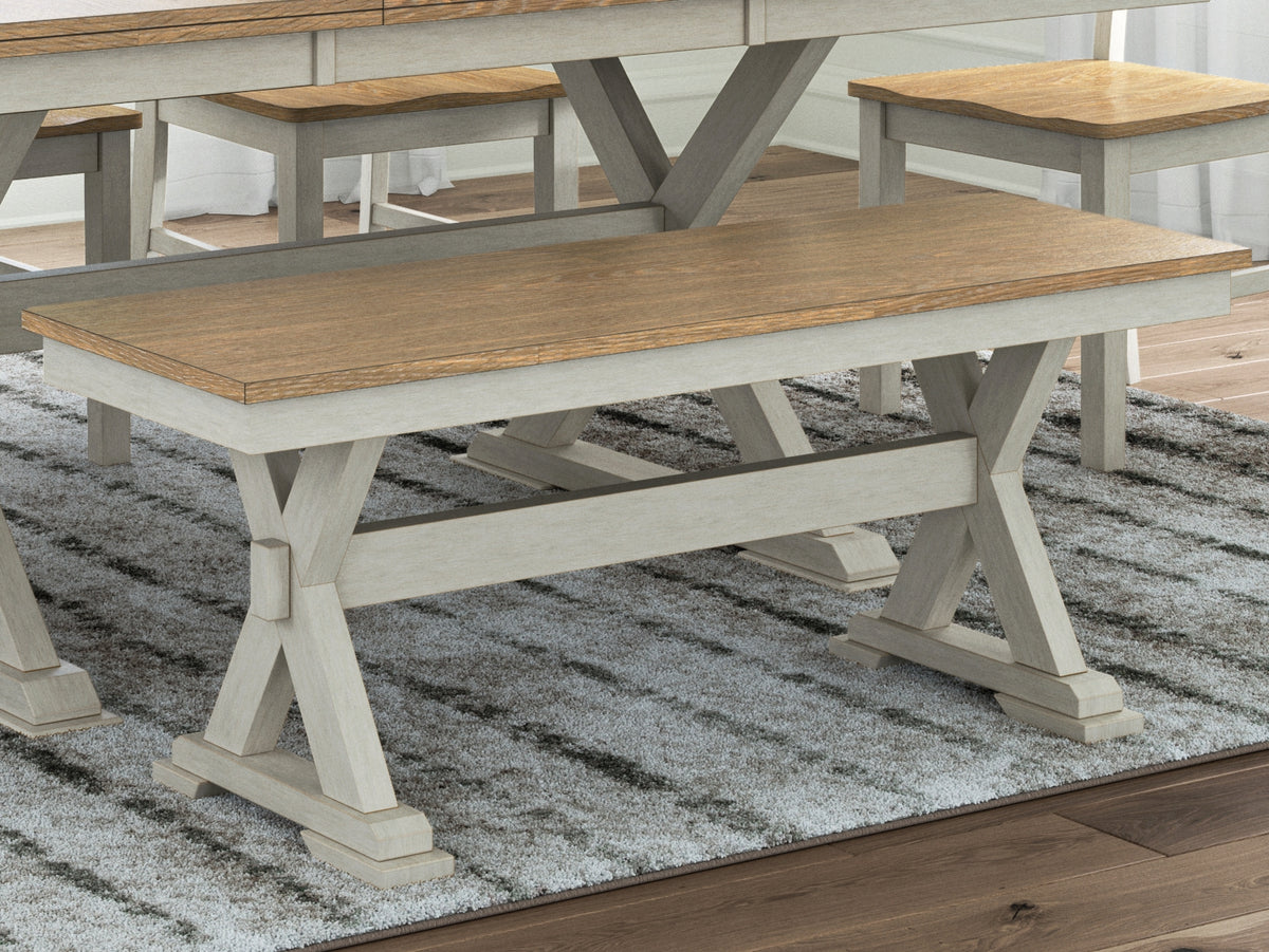 Warmstead Furniture - Ashley Furniture - Purlaney 48" Dining Bench - Large Dining Room Bench / Antique White/Natural / 48"W x 16"D x 19"H - PCD627-00