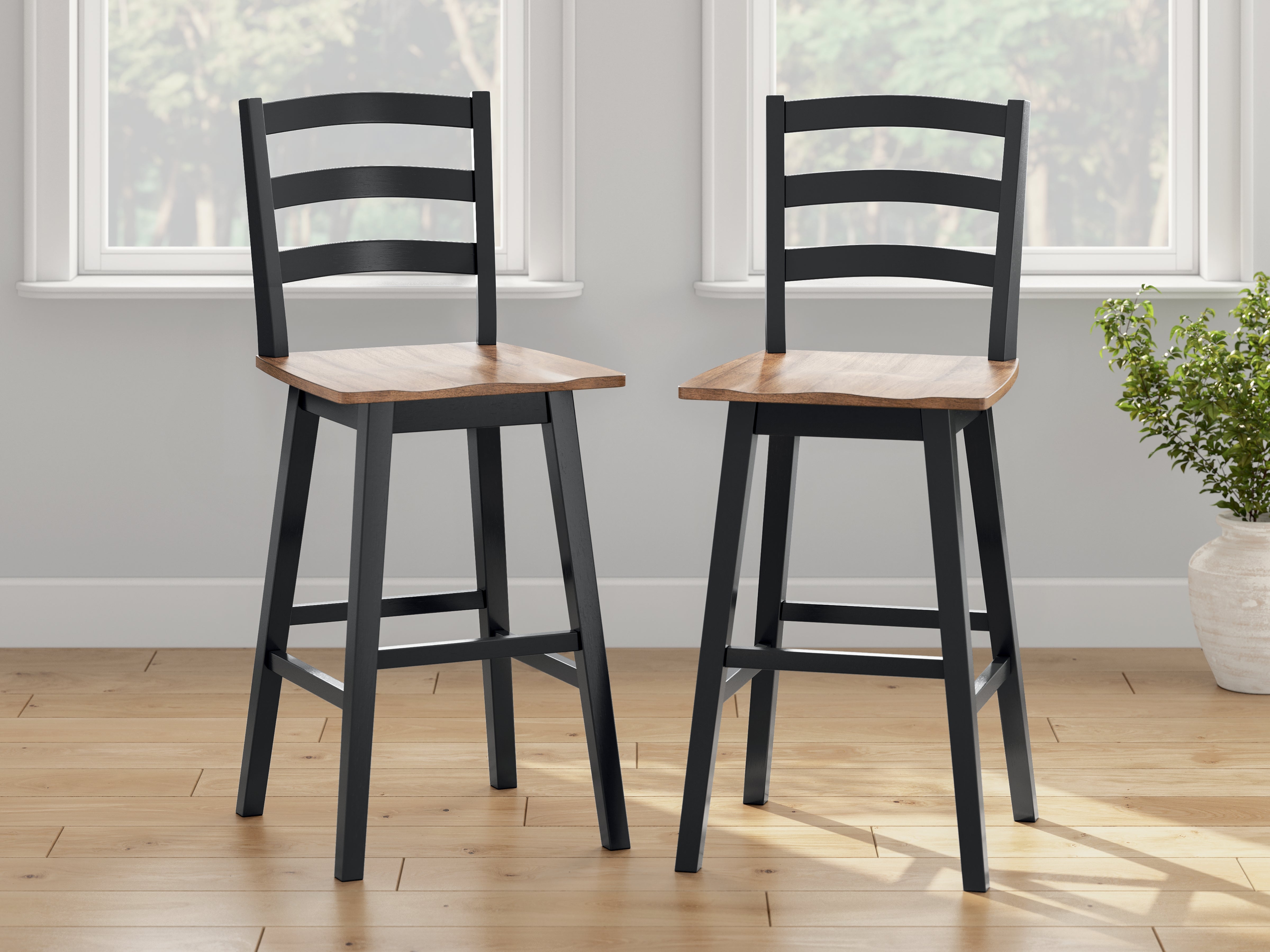 Warmstead Furniture - Ashley Furniture - Wildenauer Dining Room - Bar Height Barstool (Set of 2) / Brown/Black - D634-230X2