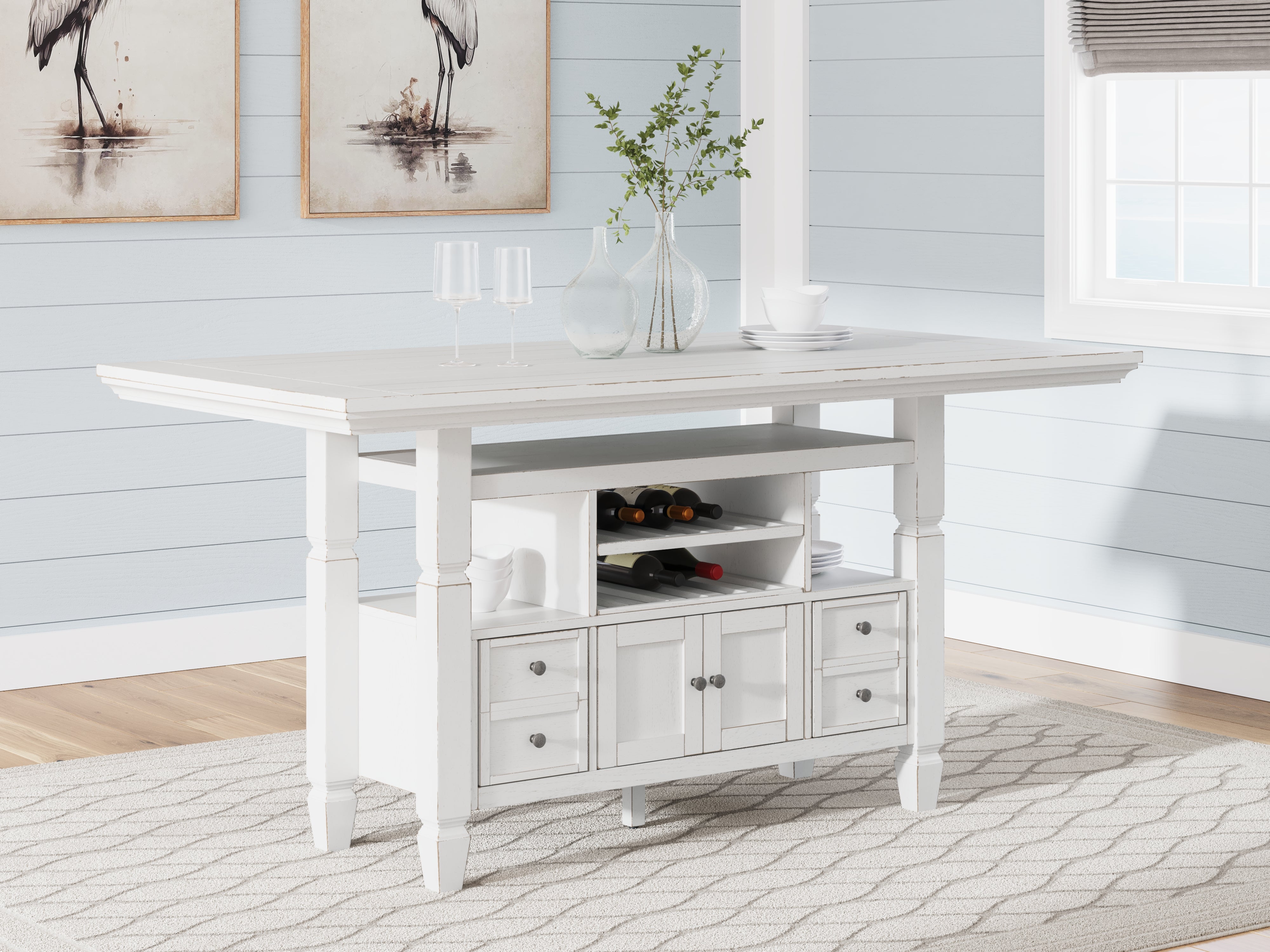 Warmstead Furniture - Ashley Furniture - Robbinsdale Dining Room - Counter Height Dining Table / Antique White / 36"W x 72"D x 37"H - D642D7