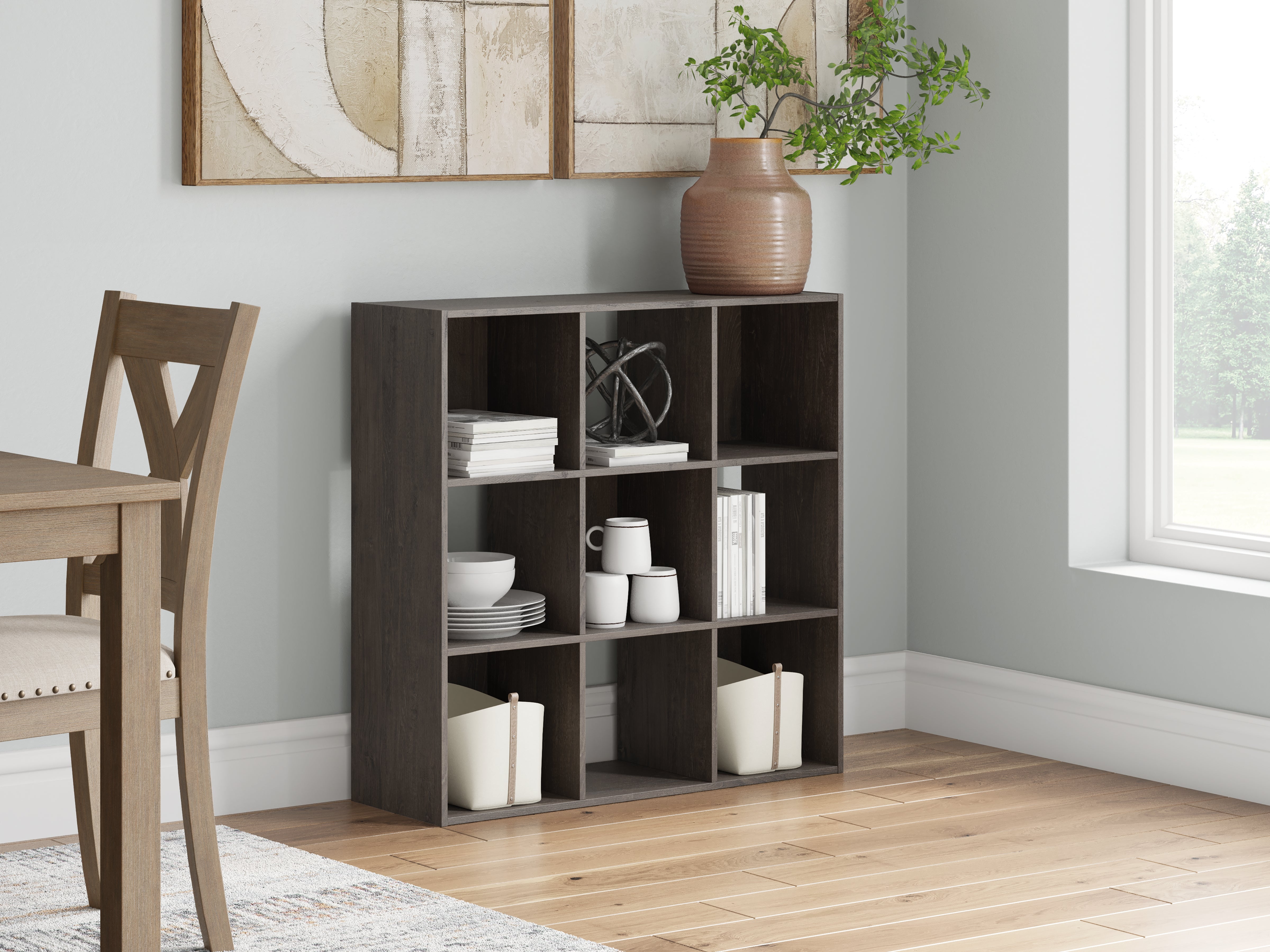 Warmstead Furniture - Ashley Furniture - Piperton Nine Cube Organizer - Nine Cube Organizer / Charcoal - EA5514-3X3