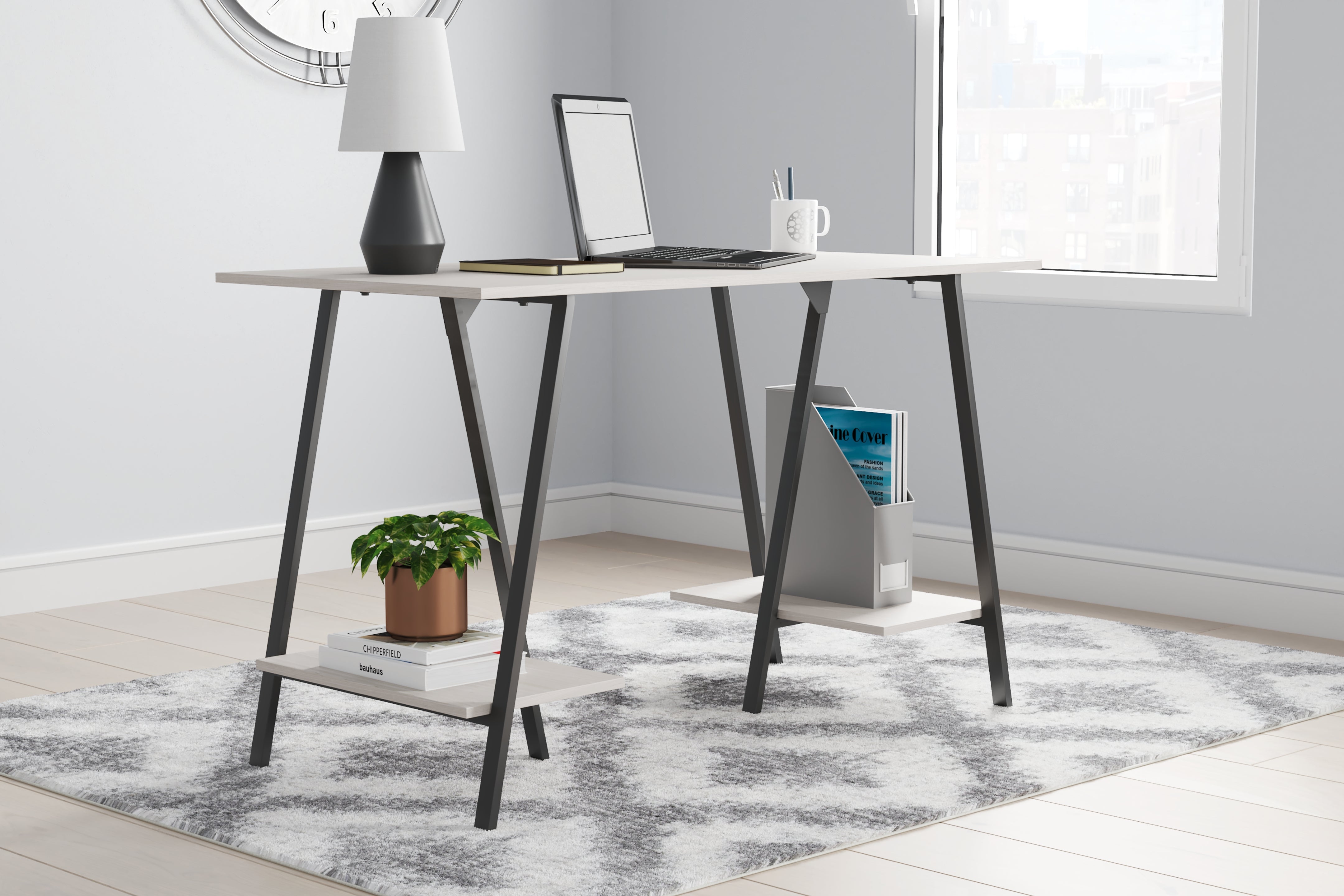 Warmstead Furniture - Ashley Furniture - Bayflynn Office Desk - Home Office Desk / White/Black - H288-27