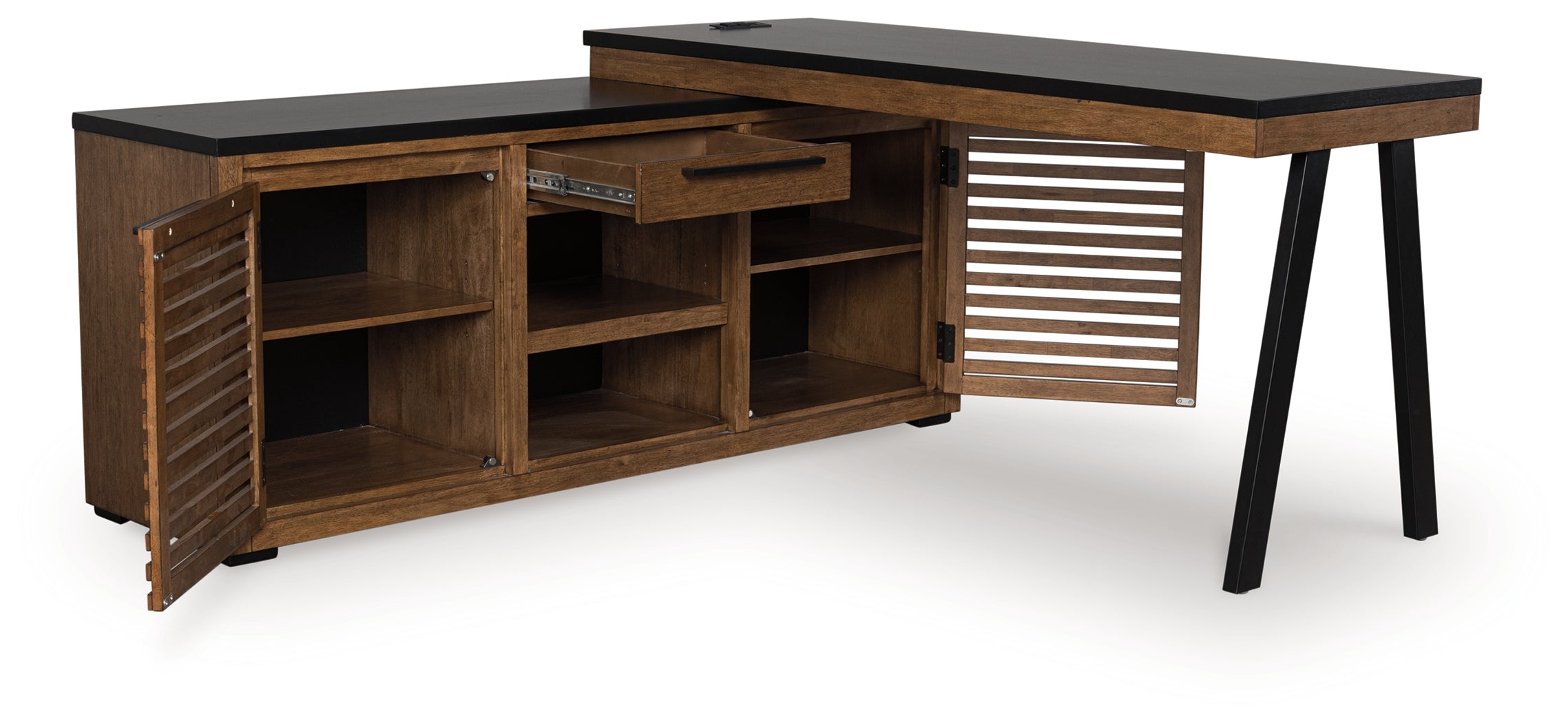 Warmstead Furniture - Ashley Furniture - Kallari Office Desk - Credenza with Desk Return / Warm Brown/Black - H737H1