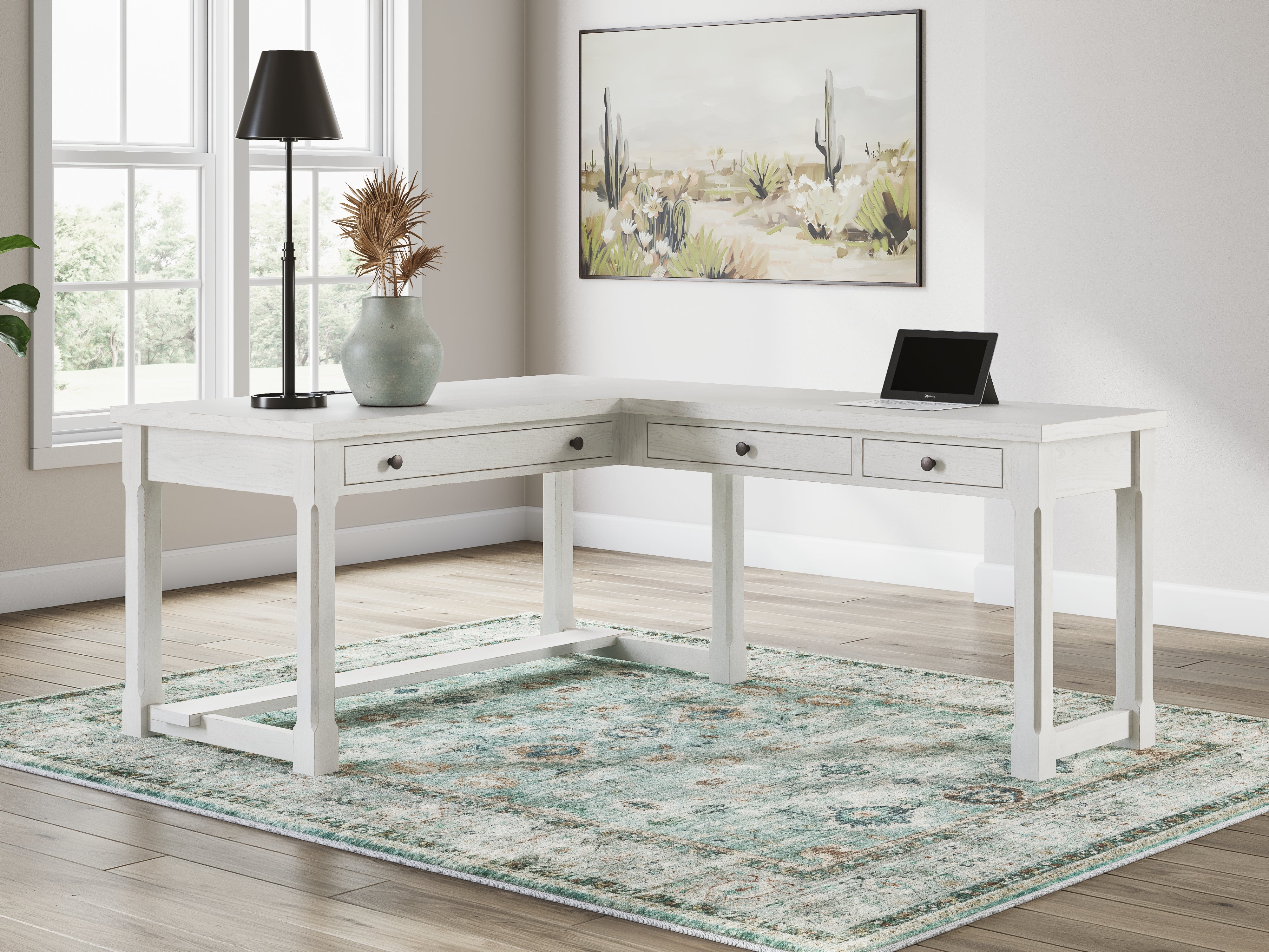 Warmstead Furniture - Ashley Furniture - Robbinsdale Office Desk - L-Shaped Home Office Desk / Antique White - H742H1