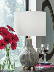 Warmstead Furniture - Ashley Furniture - Judlen Lighting - Ceramic Table Lamp (1/CN) / Gray/Gold Finish - L100844