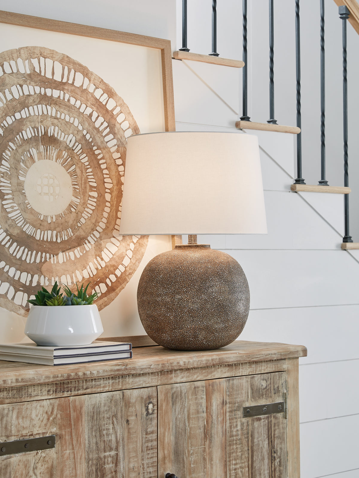 Warmstead Furniture - Ashley Furniture - Neavesboro Lighting - 2-Piece Lamp Set / Antique Brown/White - L207484X2