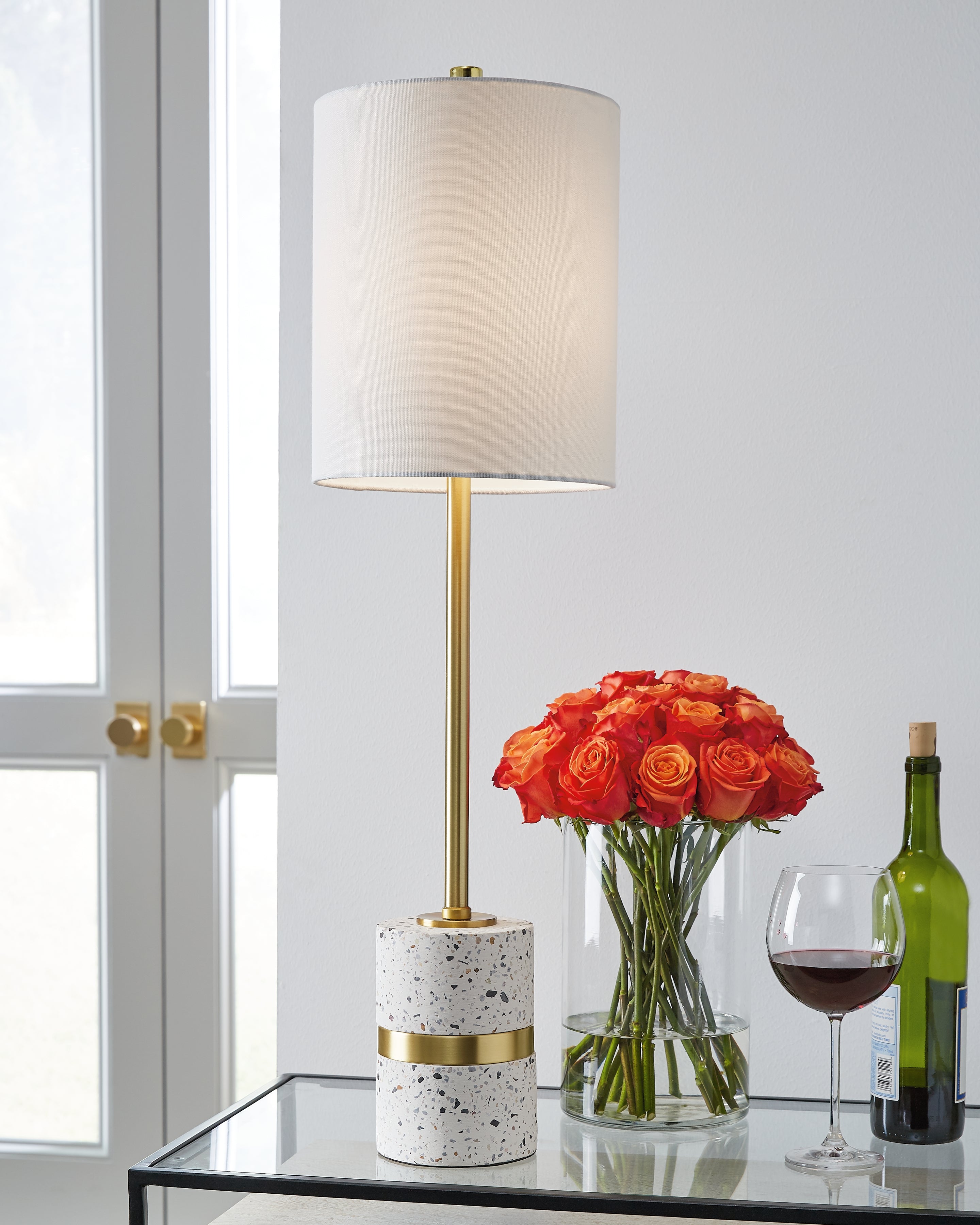 Warmstead Furniture - Ashley Furniture - Maywick Lighting - Table Lamp (Set of 2) / White/Brass Finish - L235674X2