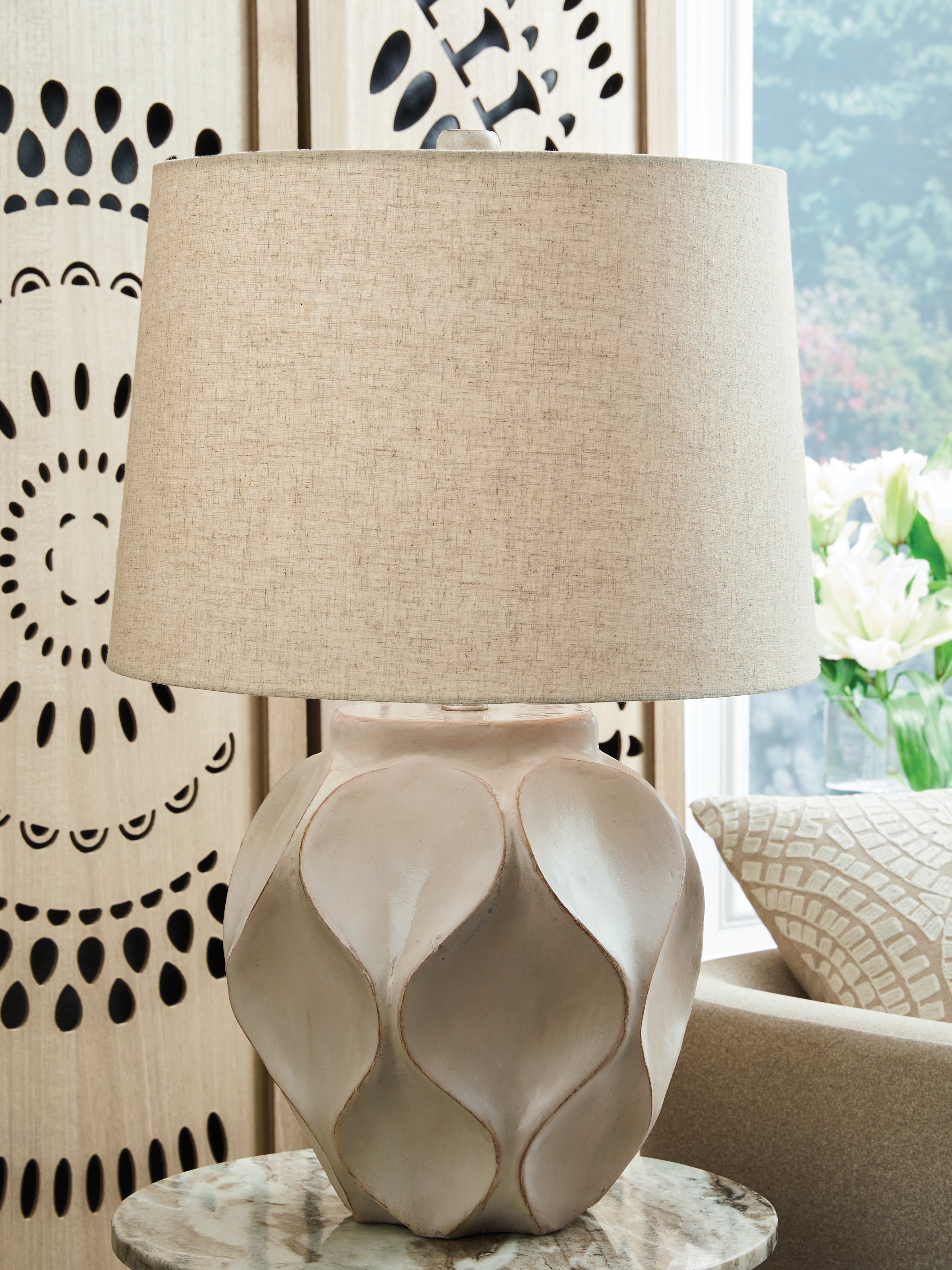Warmstead Furniture - Ashley Furniture - Edselham Lighting - Paper Table Lamp (1/CN) / Distressed Cream - L235974