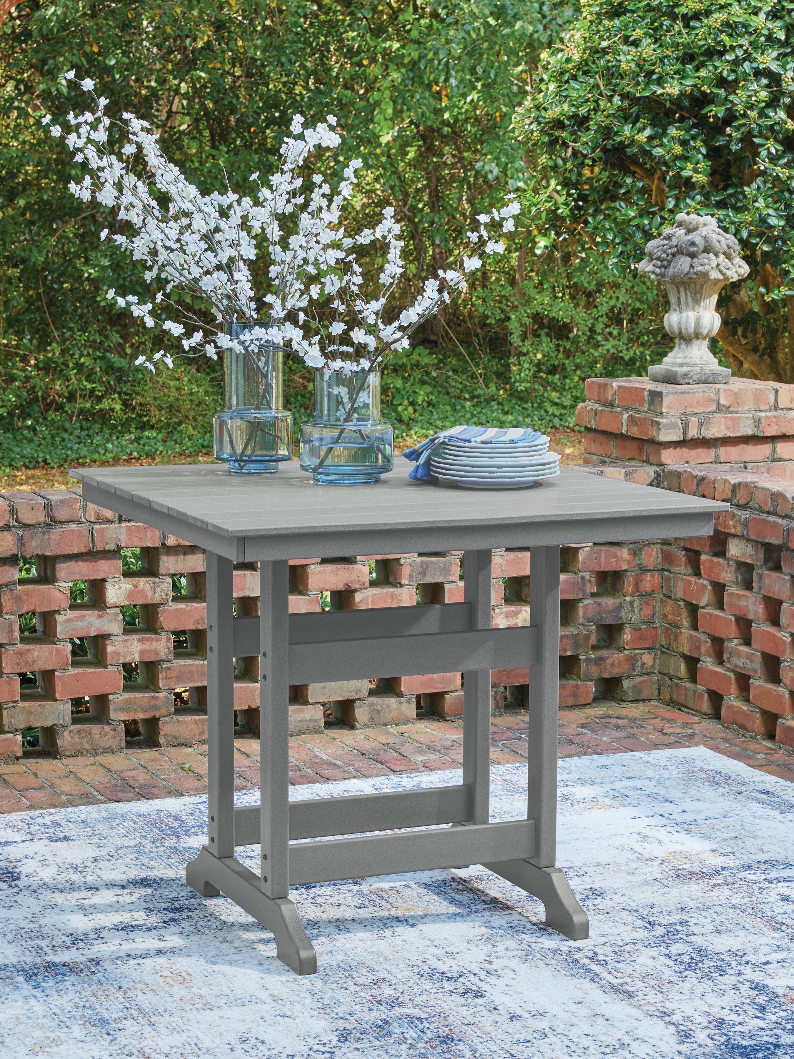 Warmstead Furniture - Ashley Furniture - Sanctuary Beach Outdoor - Square Counter TBL w/UMB OPT / Dark Gray - PCP227-632