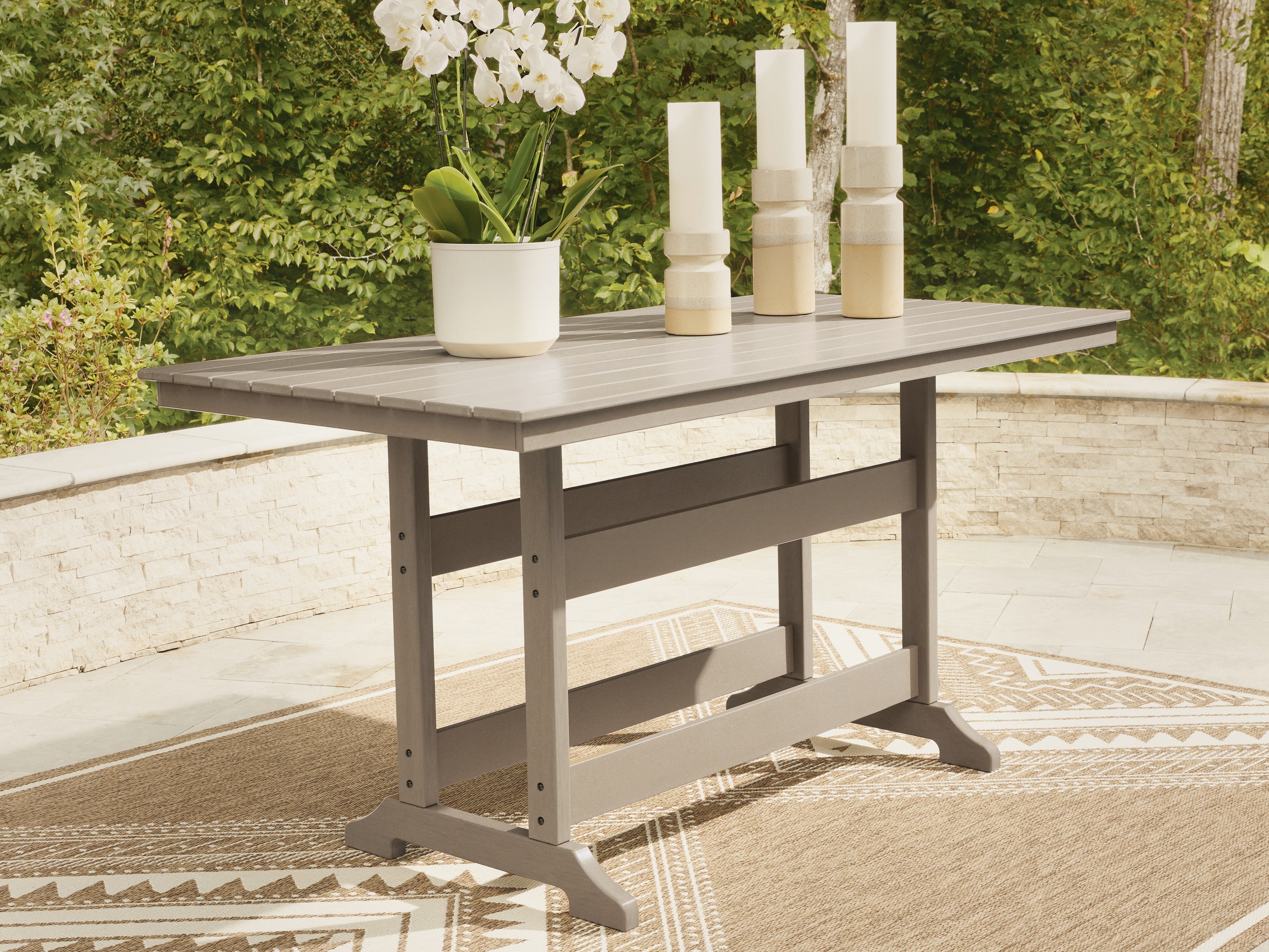 Warmstead Furniture - Ashley Furniture - Seacliff Beach Outdoor - RECT COUNTER TABLE W/UMB OPT / Medium Brown - PCP228-642