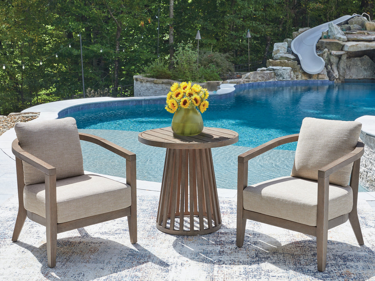 Warmstead Furniture - Ashley Furniture - Joy Lagoon Outdoor - Chairs w/CUSH/Table Set (3/CN) - PCP310-050