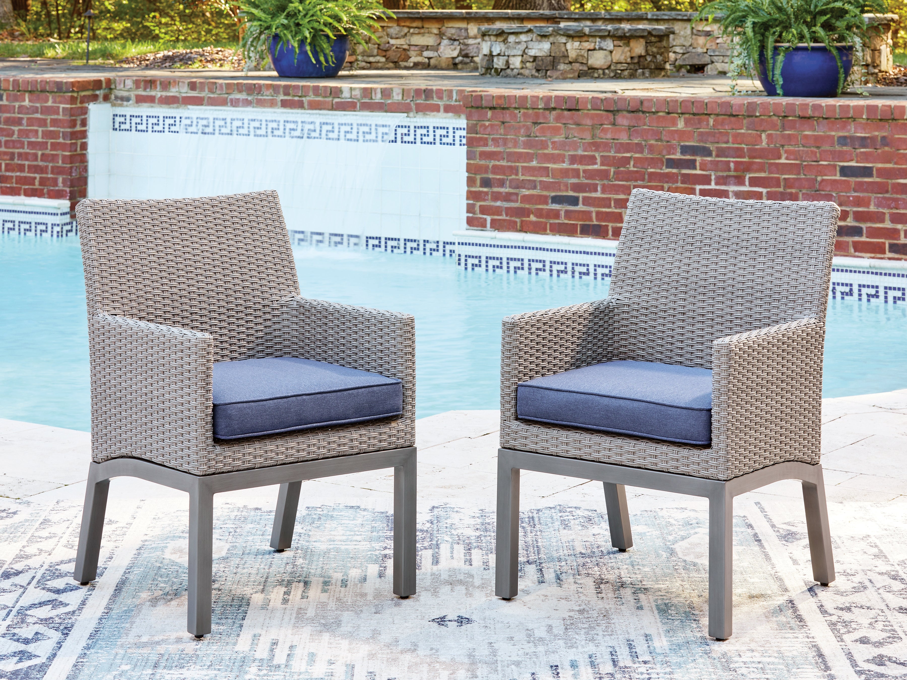 Warmstead Furniture - Ashley Furniture - Half Moon Beach Outdoor - Arm Chair With Cushion (Set of 2) / Blue/Gray - PCP418-601A