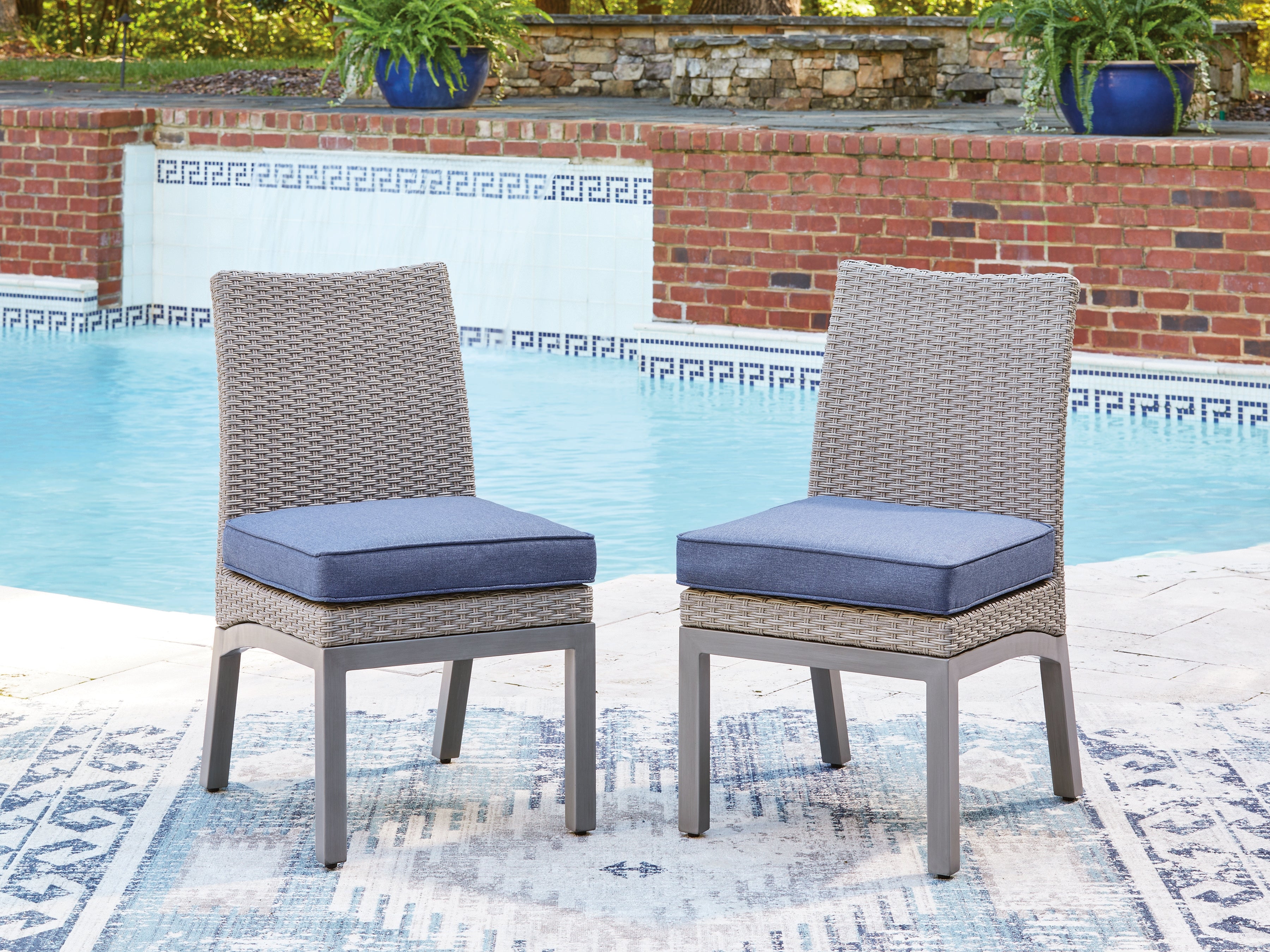 Warmstead Furniture - Ashley Furniture - Half Moon Beach Outdoor - Side Chair with Cushion (Set of 2) / Blue/Gray - PCP418-601