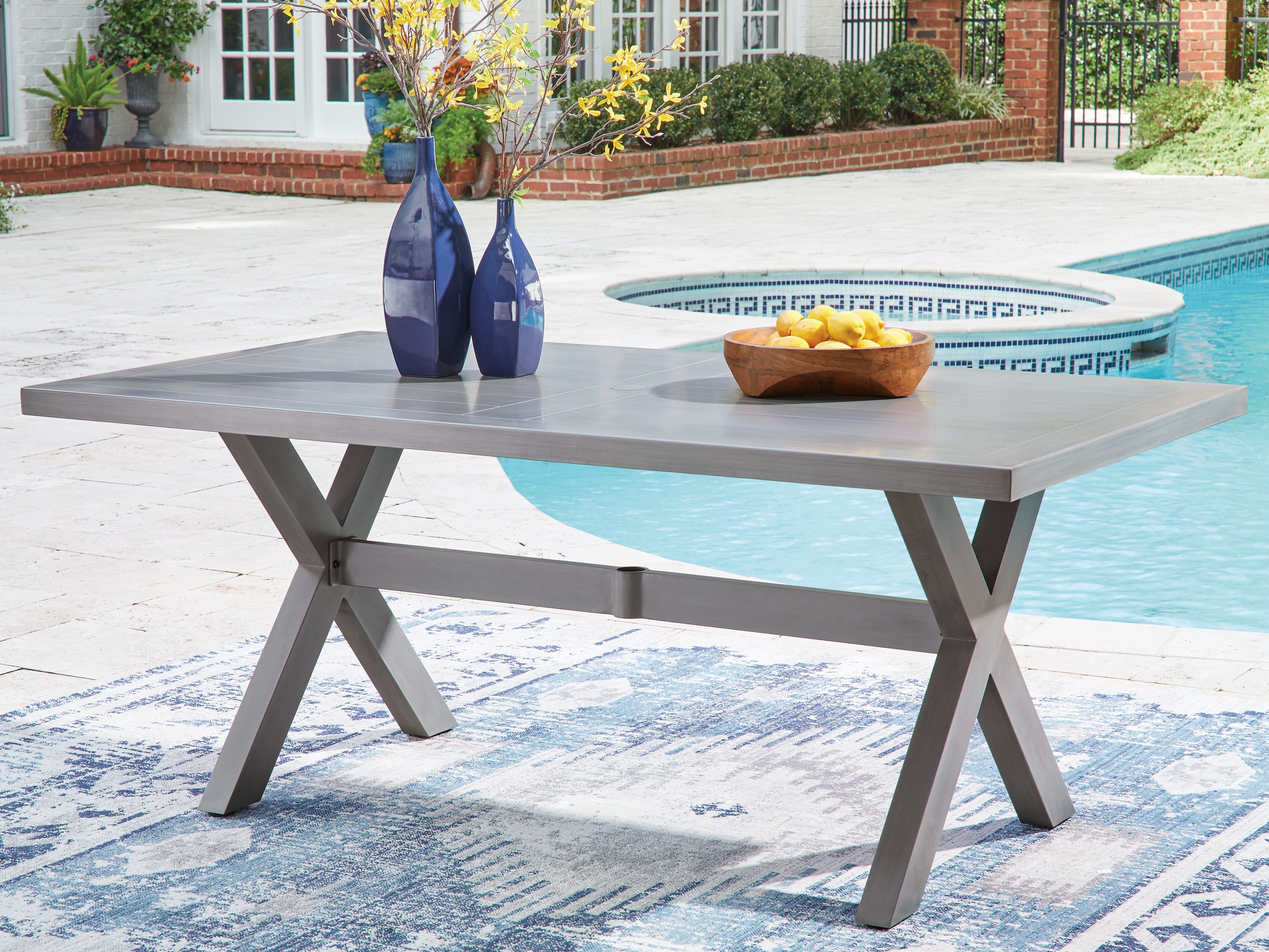 Warmstead Furniture - Ashley Furniture - Half Moon Beach Outdoor - RECT Dining Table w/UMB OPT / Gray - PCP418-625