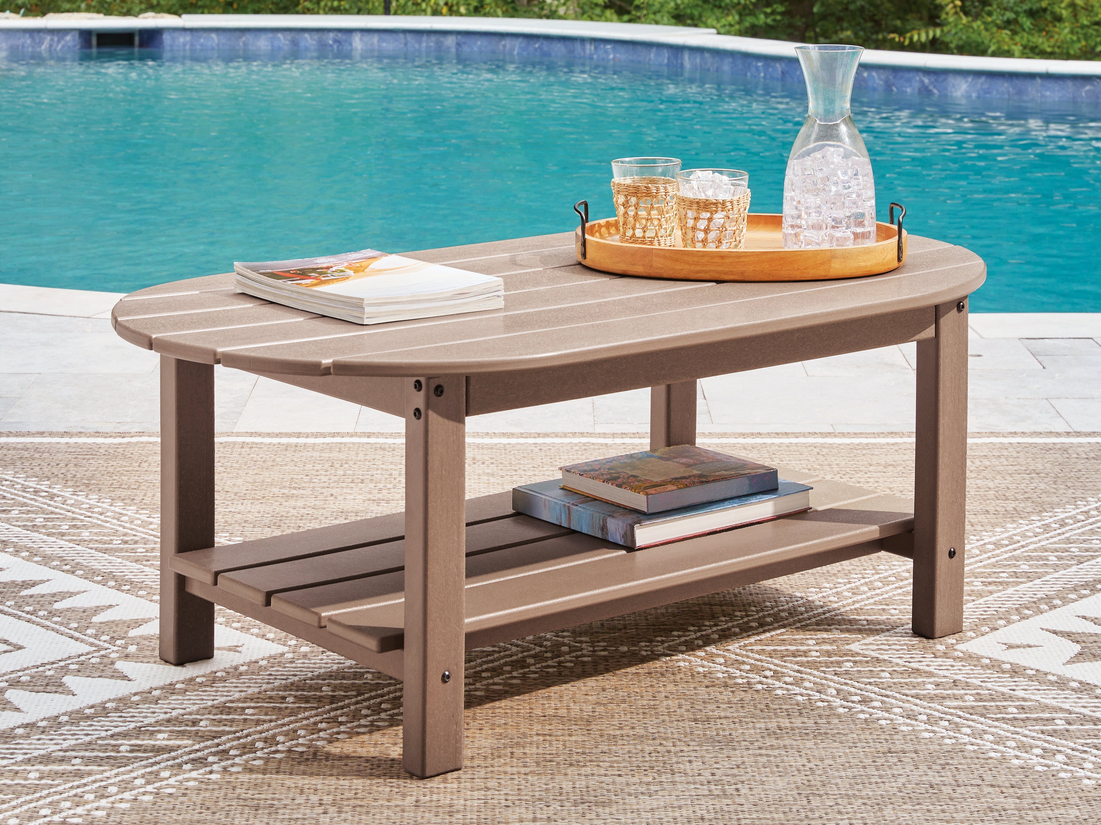 Warmstead Furniture - Ashley Furniture - Grover Beach Outdoor - Oval Cocktail Table / Driftwood - PCP422-700