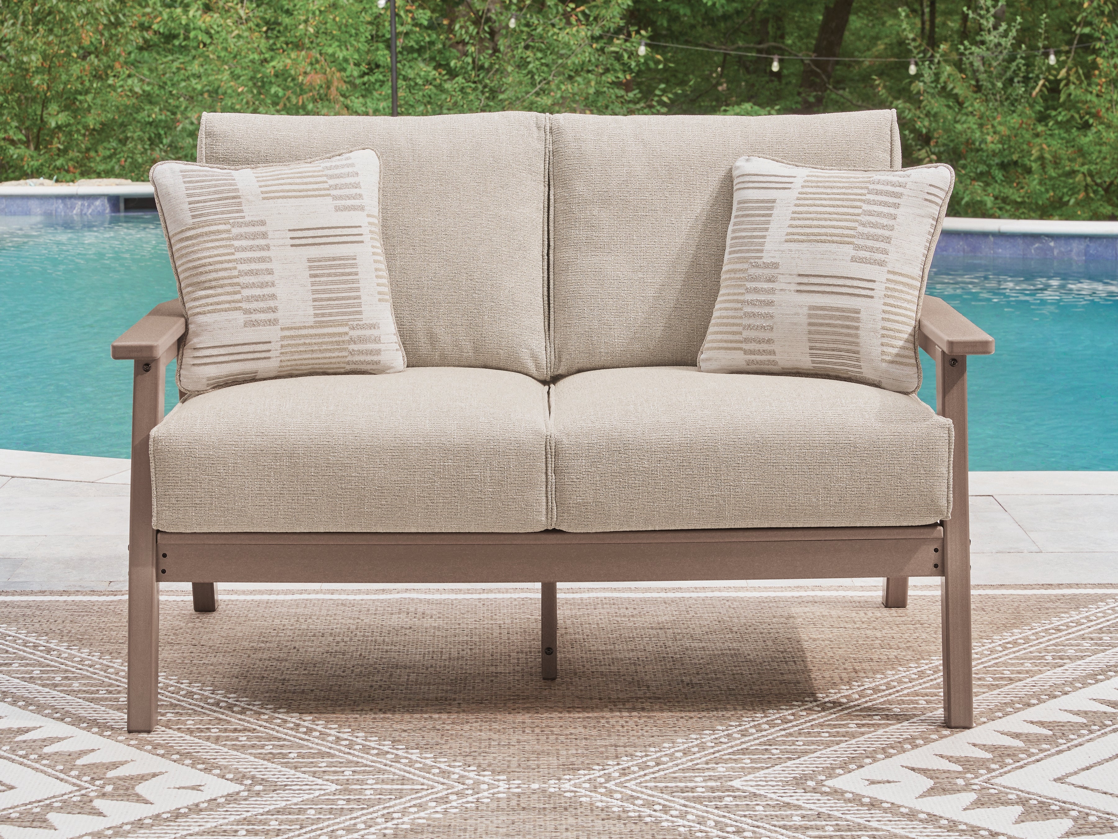 Warmstead Furniture - Ashley Furniture - Grover Beach Outdoor - Loveseat w/Cushion / Driftwood - PCP422-835