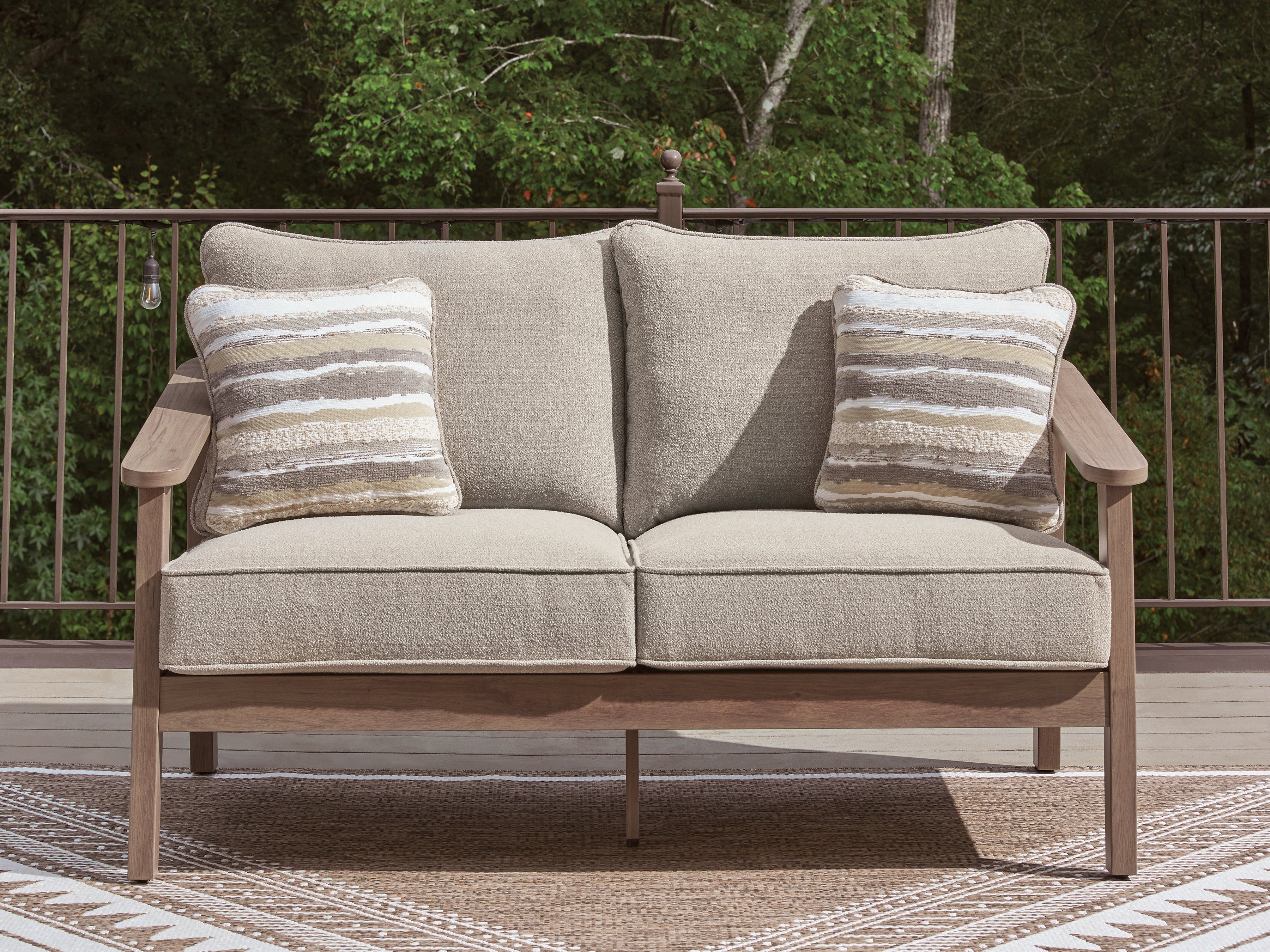 Warmstead Furniture - Ashley Furniture - Harmony Headlands Outdoor - Loveseat w/Cushion / Natural/Gray - PCP428-835