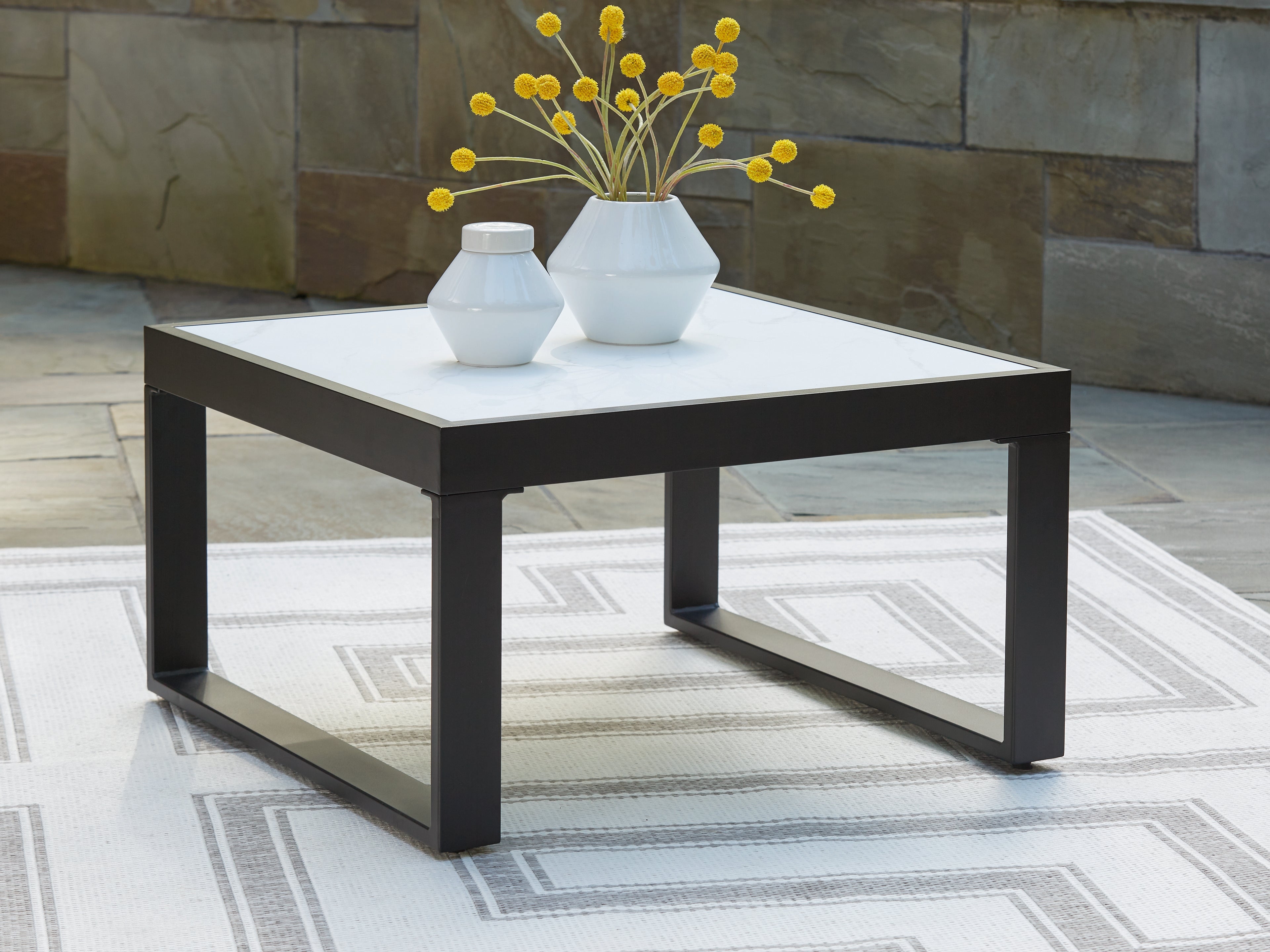 Warmstead Furniture - Ashley Furniture - Beachloft Outdoor - Square Cocktail Table / Black/Gray - P490-708