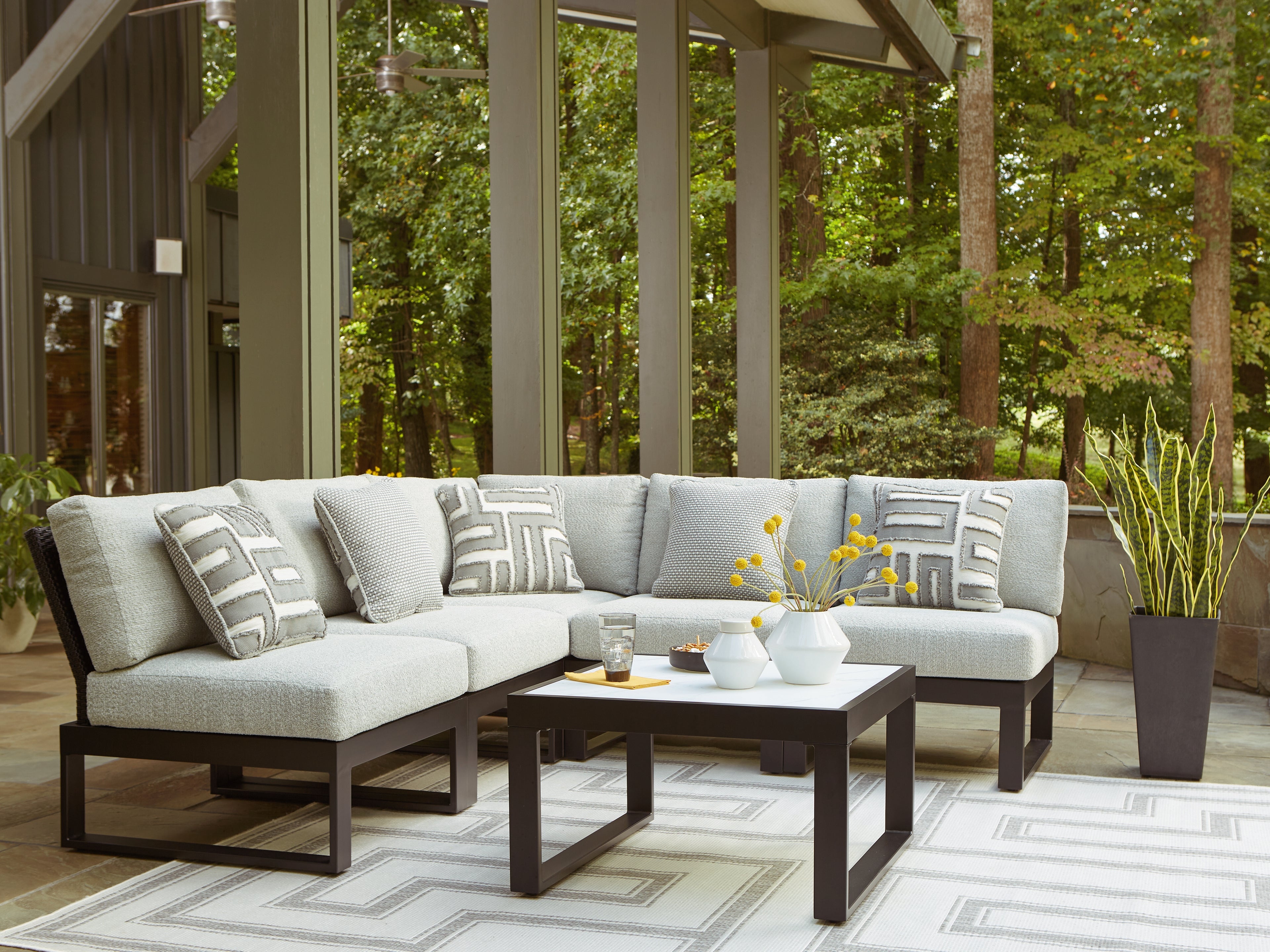 Warmstead Furniture - Ashley Furniture - Beachloft Outdoor - 5-Piece Outdoor Sectional / Black/Gray - P490P2