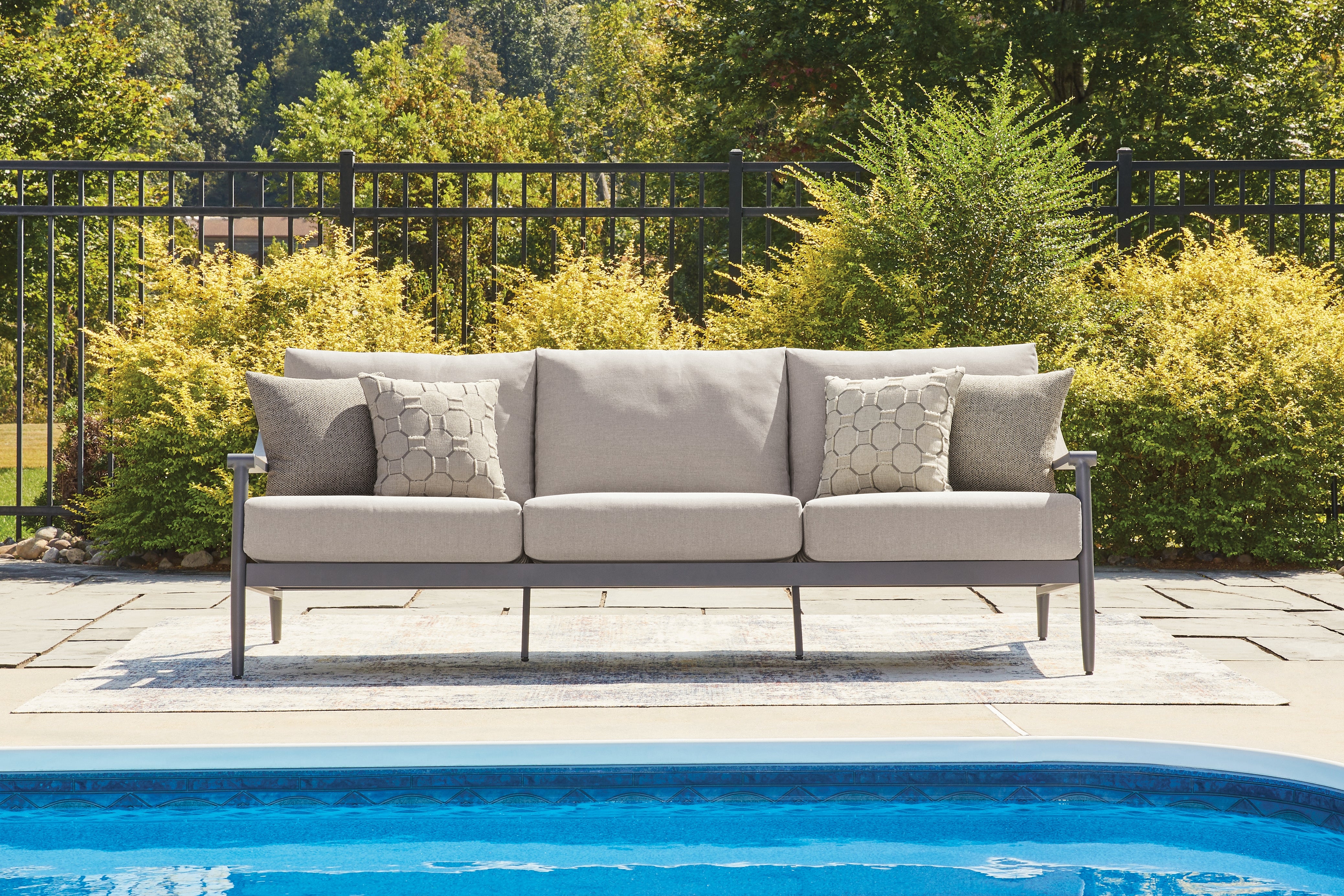 Warmstead Furniture - Ashley Furniture - Ocean Beach Outdoor - Sofa with Cushion / Gray - PCP510-838
