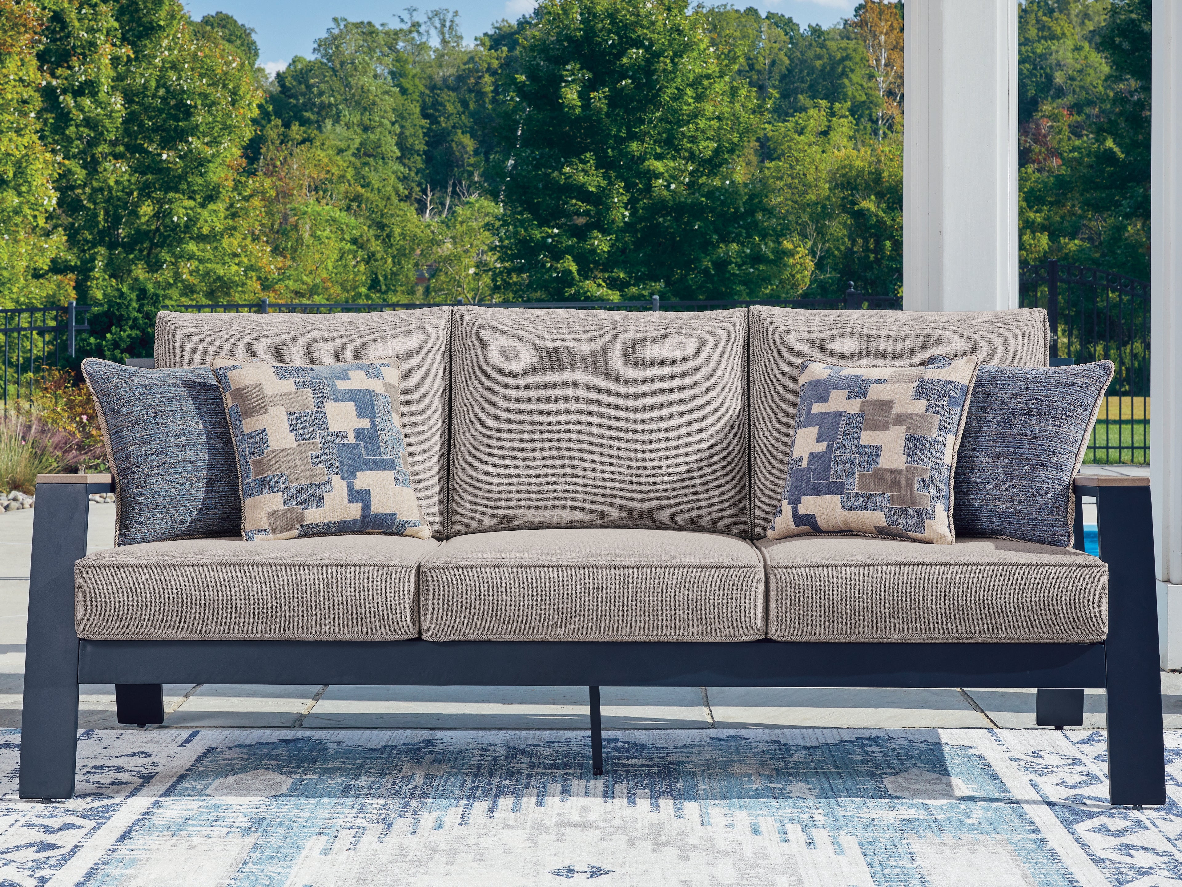 Warmstead Furniture - Ashley Furniture - East Beach Outdoor - Sofa with Cushion / Navy Blue/Driftwood - PCP587-838