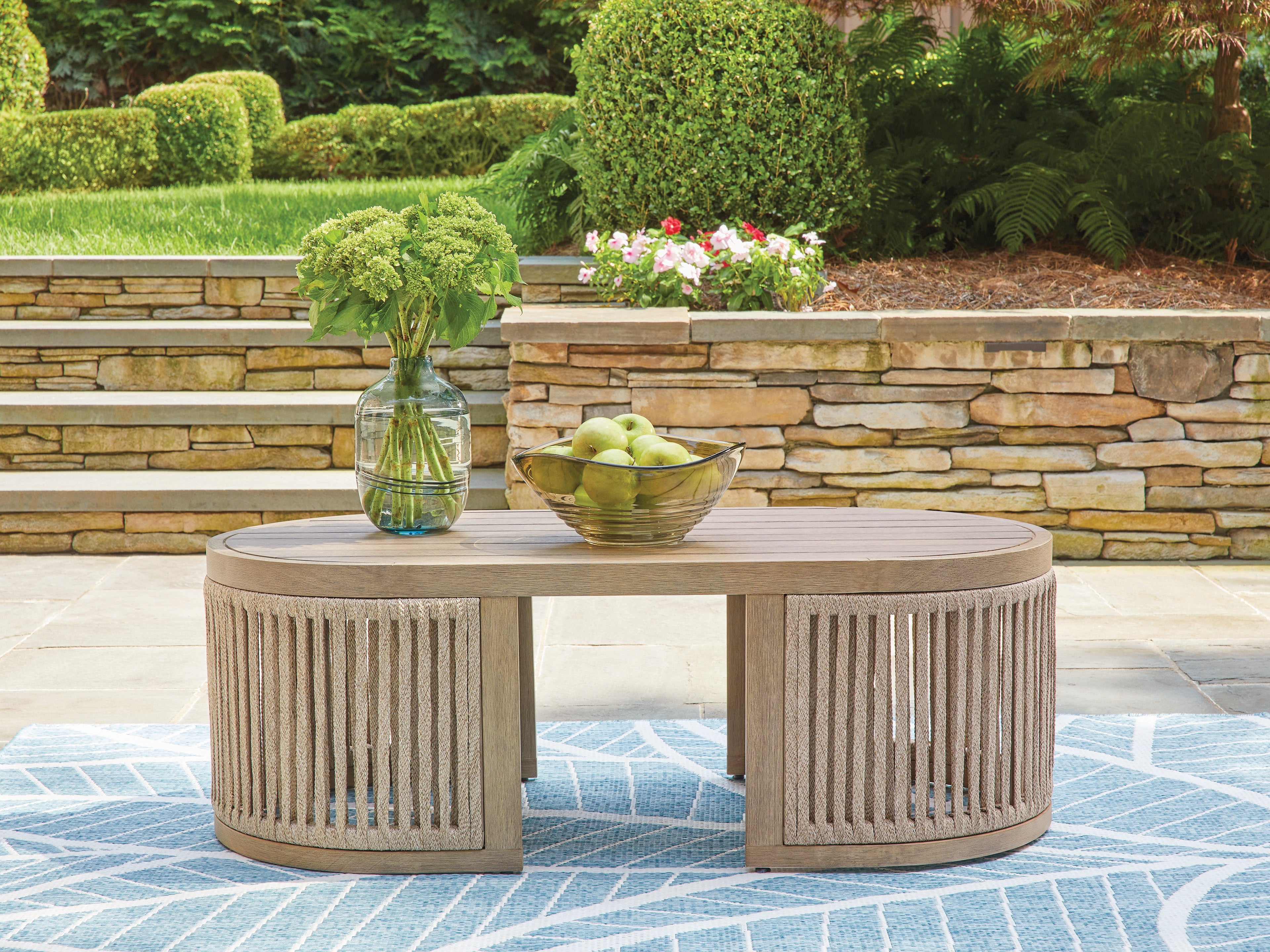 Warmstead Furniture - Ashley Furniture - Serena Shores Outdoor - Rectangular Cocktail Table / Beige - PCP604-701