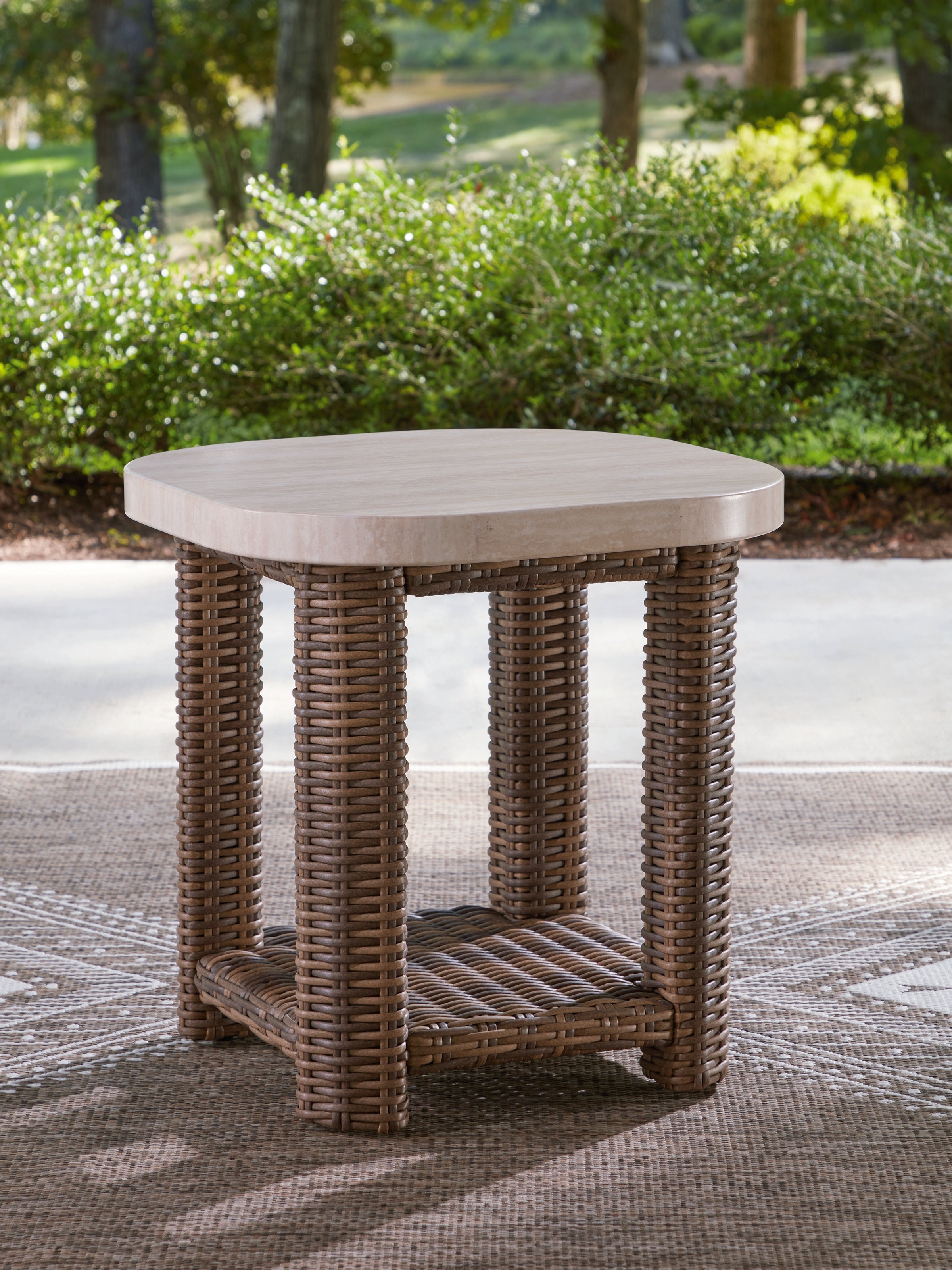 Warmstead Furniture - Ashley Furniture - Dolan Creek Outdoor - Square End Table / Beige/Brown - PCP610-702