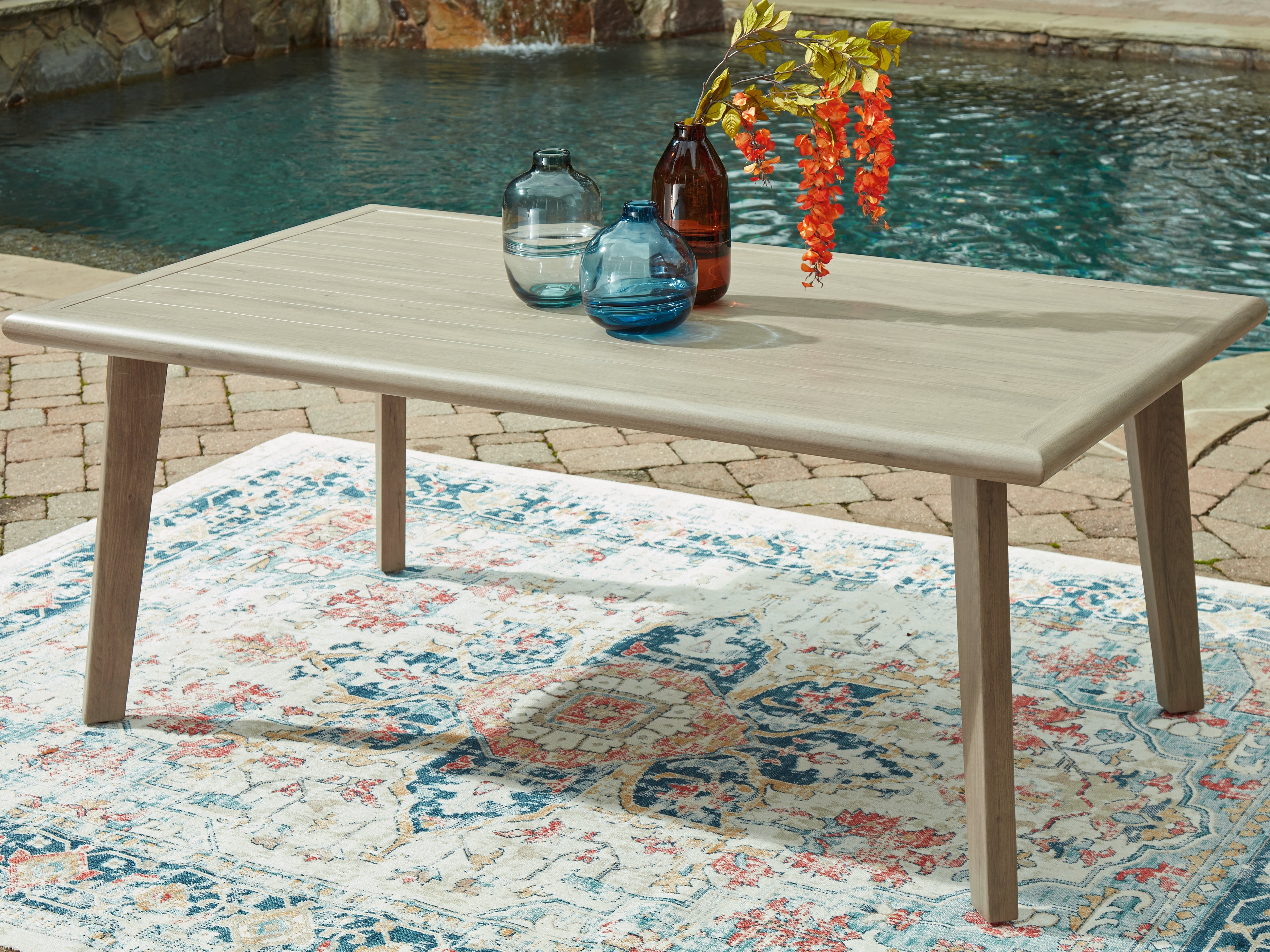 Warmstead Furniture - Ashley Furniture - Cliff Trails Outdoor - RECT Dining Table w/UMB OPT / Beige - PCP690-625