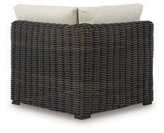Warmstead Furniture - Ashley Furniture - Kimora Outdoor - Swivel Lounge Chair w/Cushion / Beige/Dark Brown - P711-810