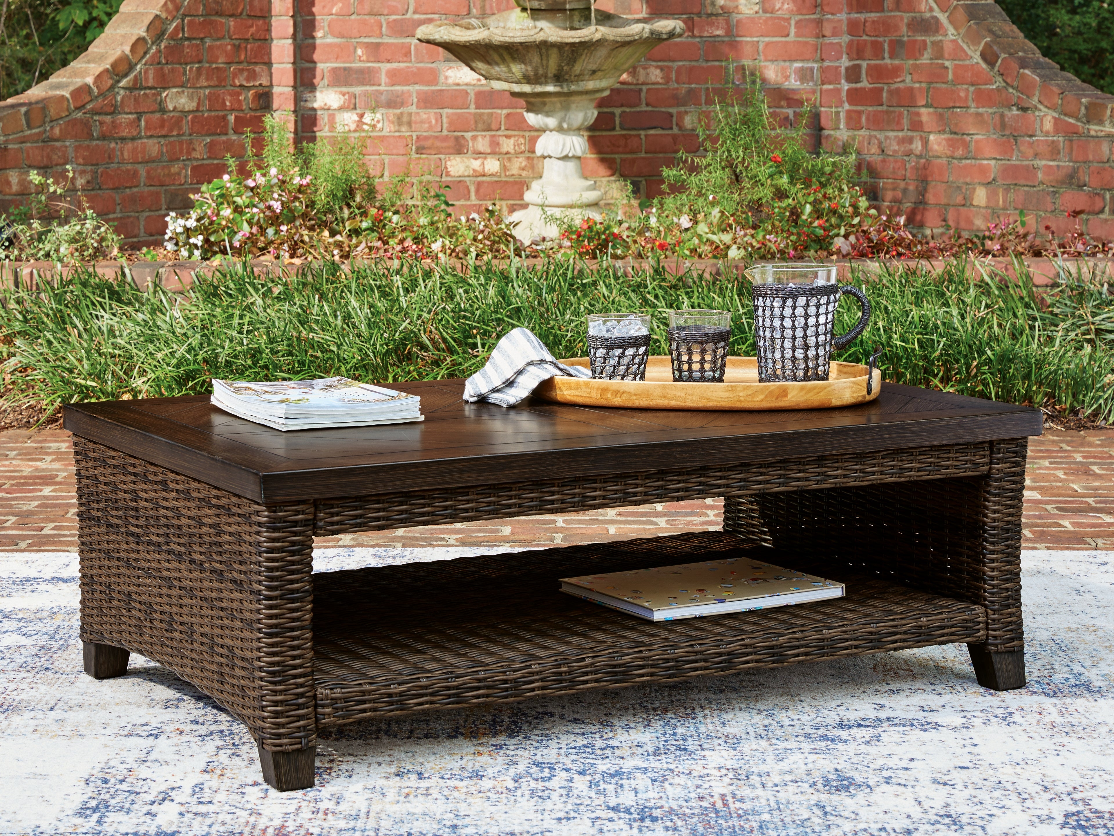 Warmstead Furniture - Ashley Furniture - Monterey Point Outdoor - Rectangular Cocktail Table / Dark Brown - PCP760-701