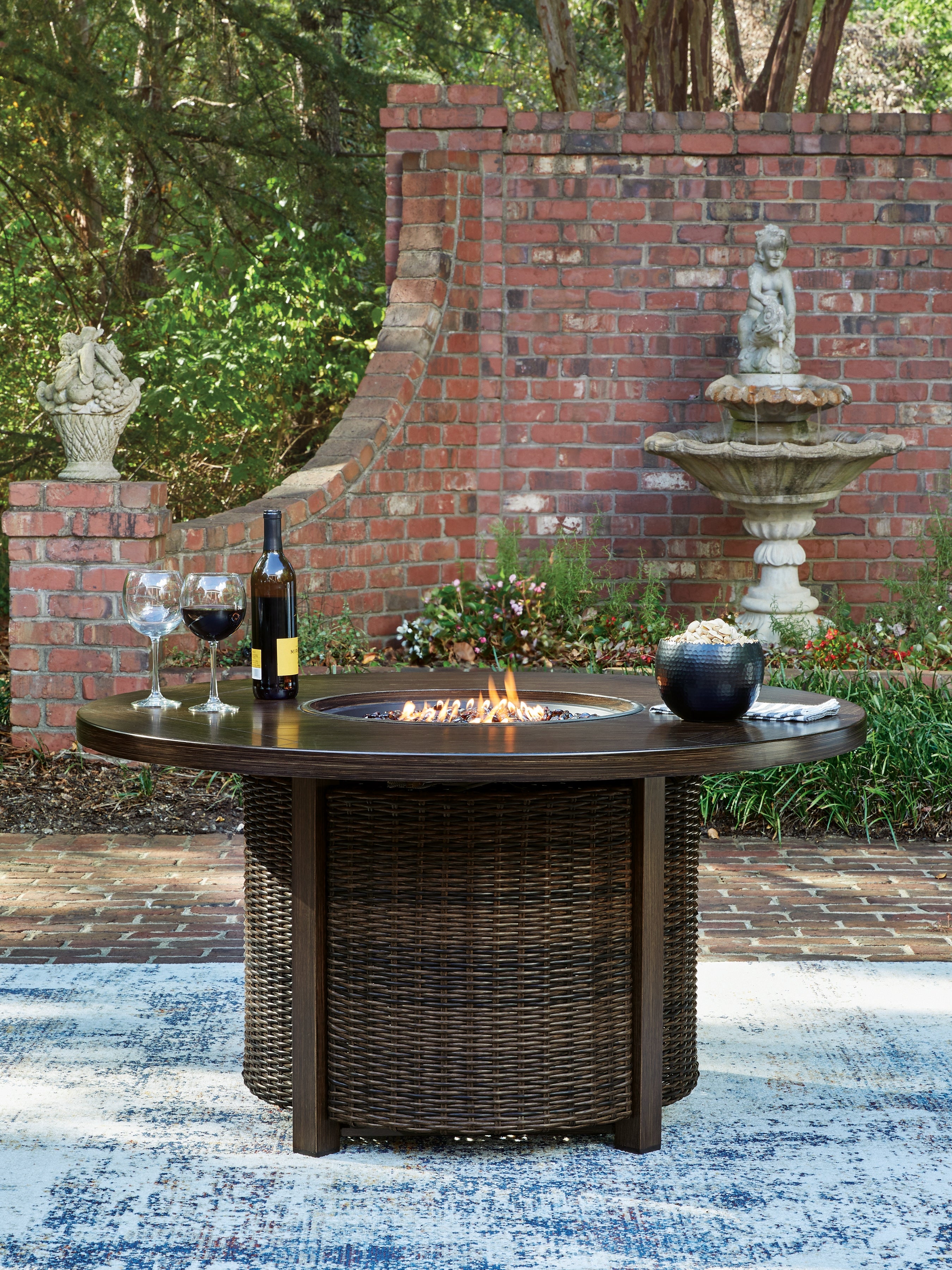 Warmstead Furniture - Ashley Furniture - Monterey Point Outdoor - Round Fire Pit Table / Dark Brown - PCP760-776