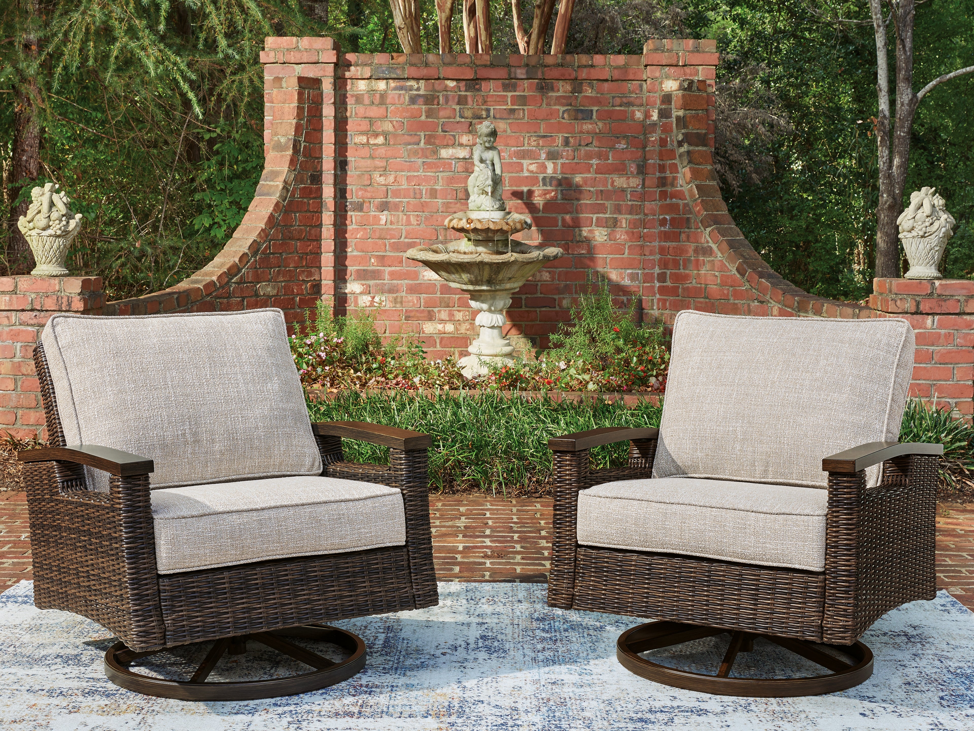Warmstead Furniture - Ashley Furniture - Monterey Point Outdoor - Swivel Lounge Chair (Set of 2) / Dark Brown - PCP760-821