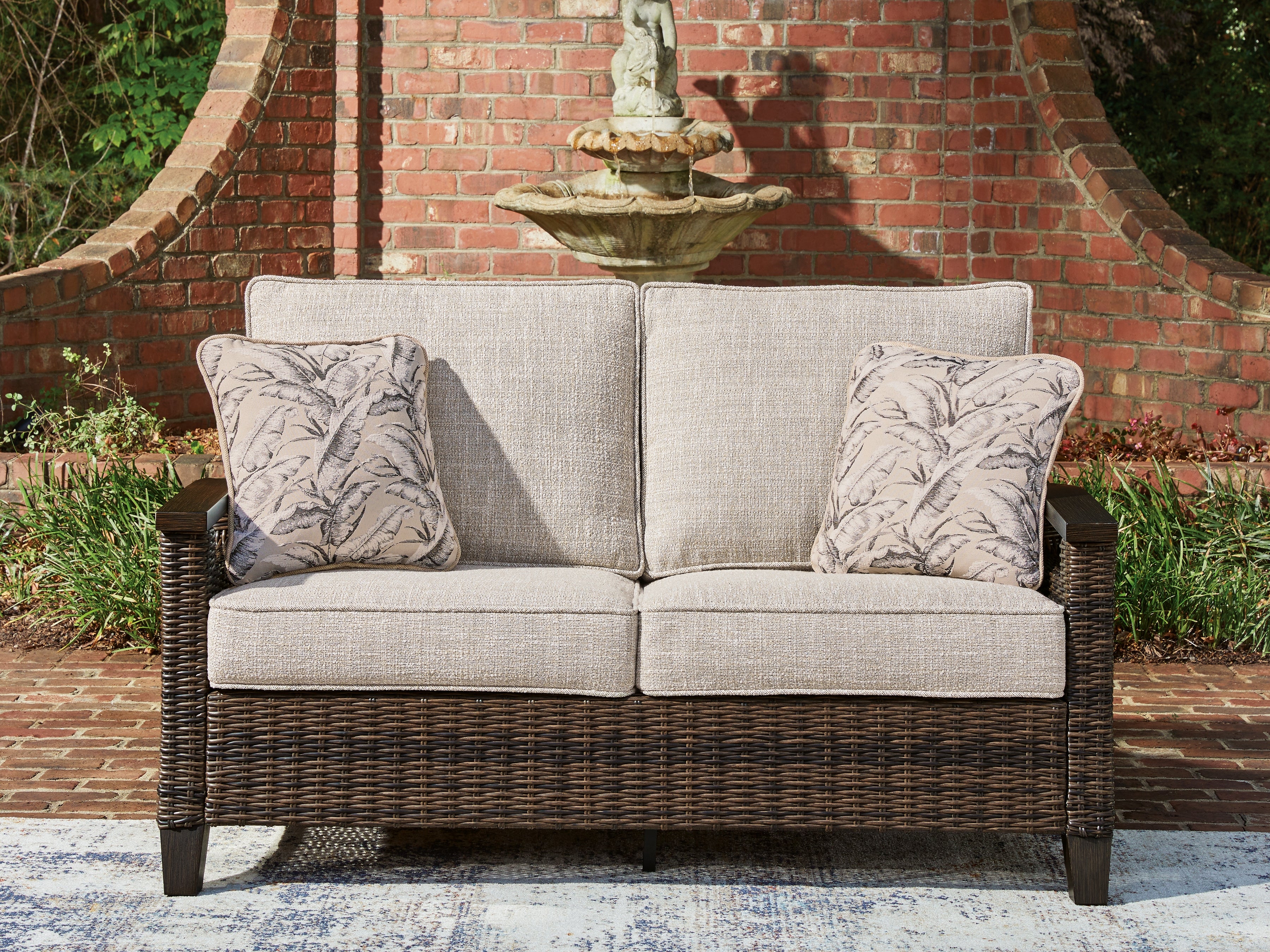 Warmstead Furniture - Ashley Furniture - Monterey Point Outdoor - Loveseat w/Cushion / Dark Brown - PCP760-835