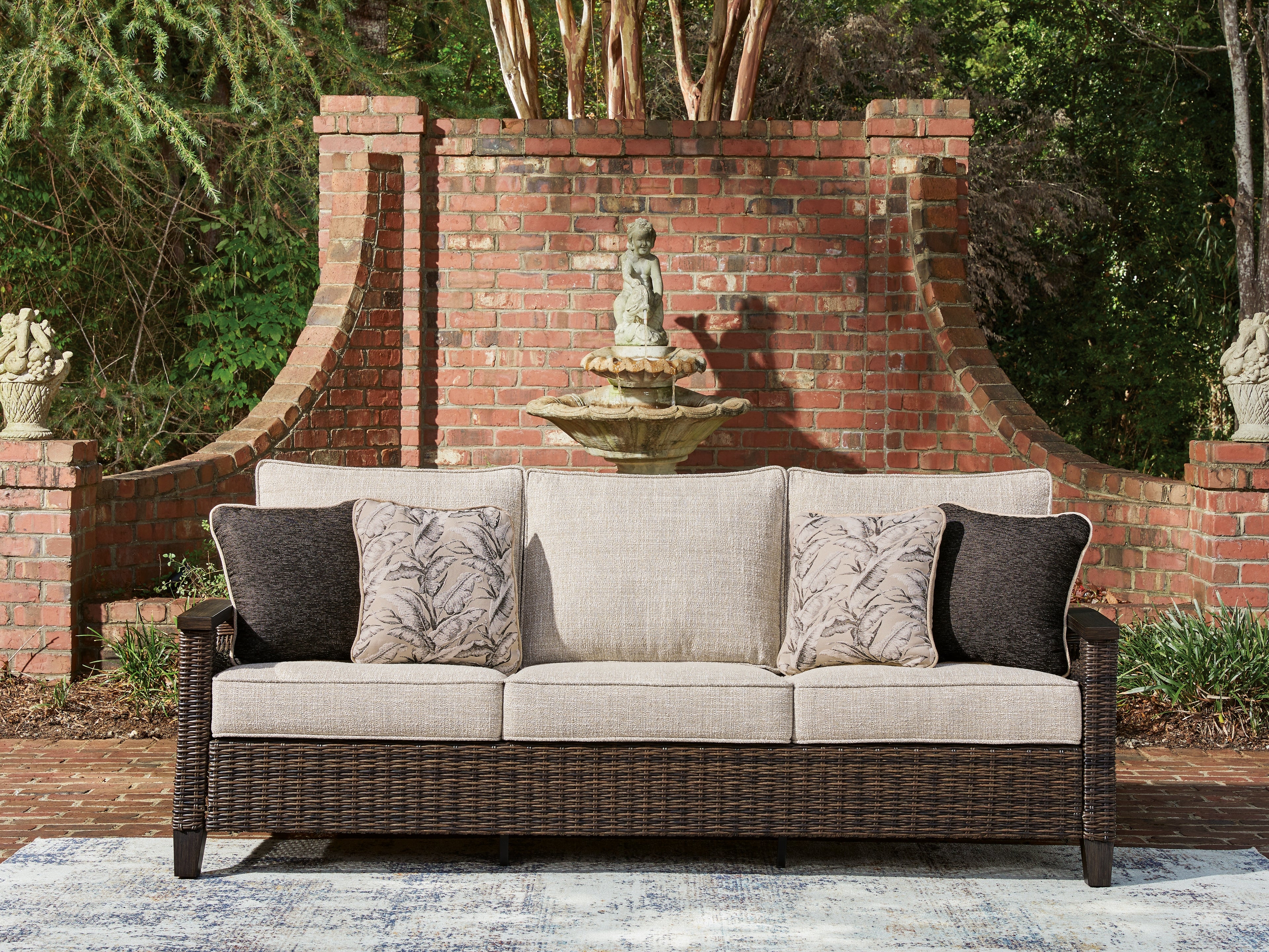 Warmstead Furniture - Ashley Furniture - Monterey Point Outdoor - Sofa with Cushion / Dark Brown - PCP760-838