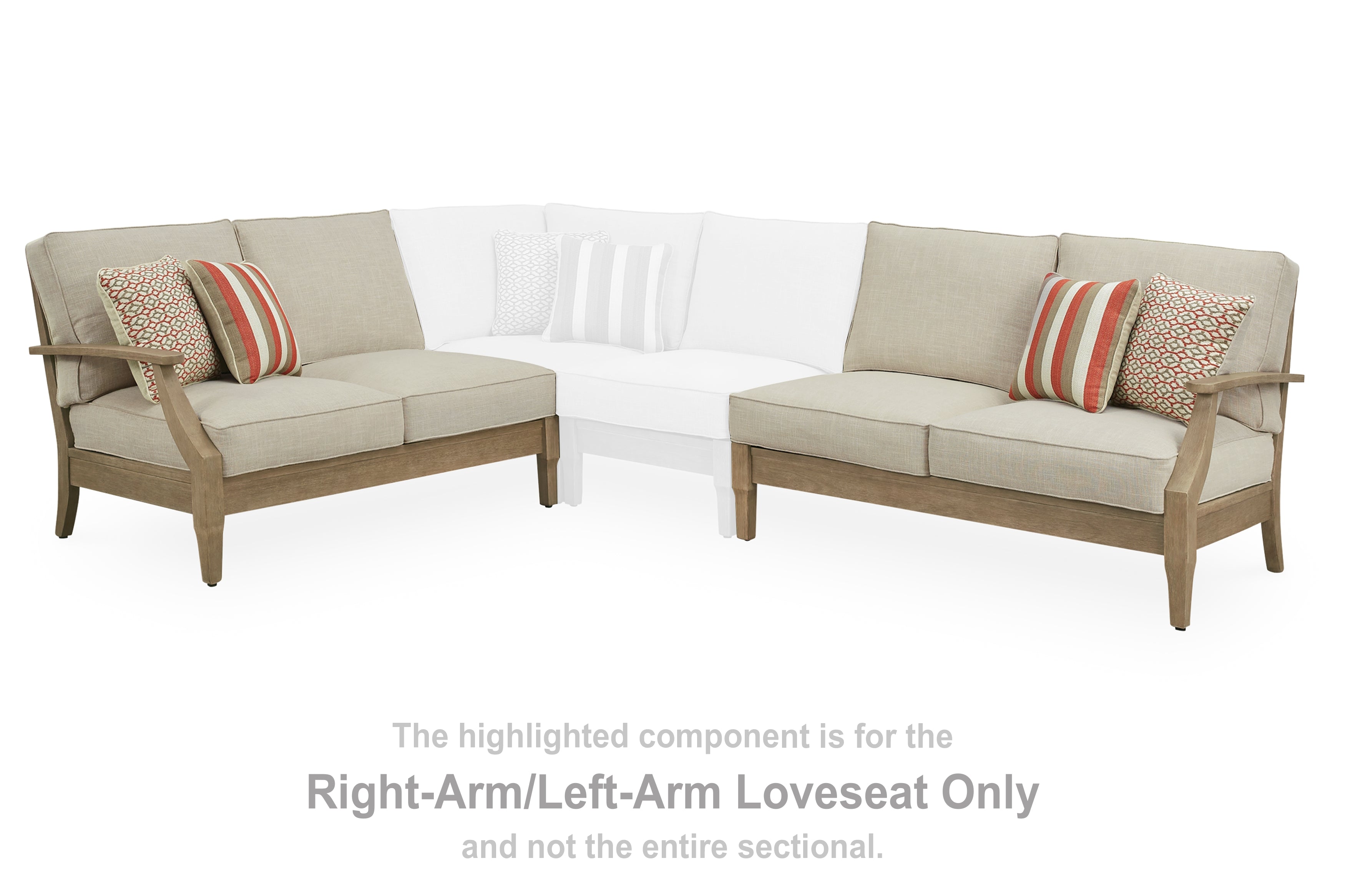 Warmstead Furniture - Ashley Furniture - Clare View Outdoor - RAF/LAF Loveseat w/CUSH (Set of 2) / Beige - P801-854