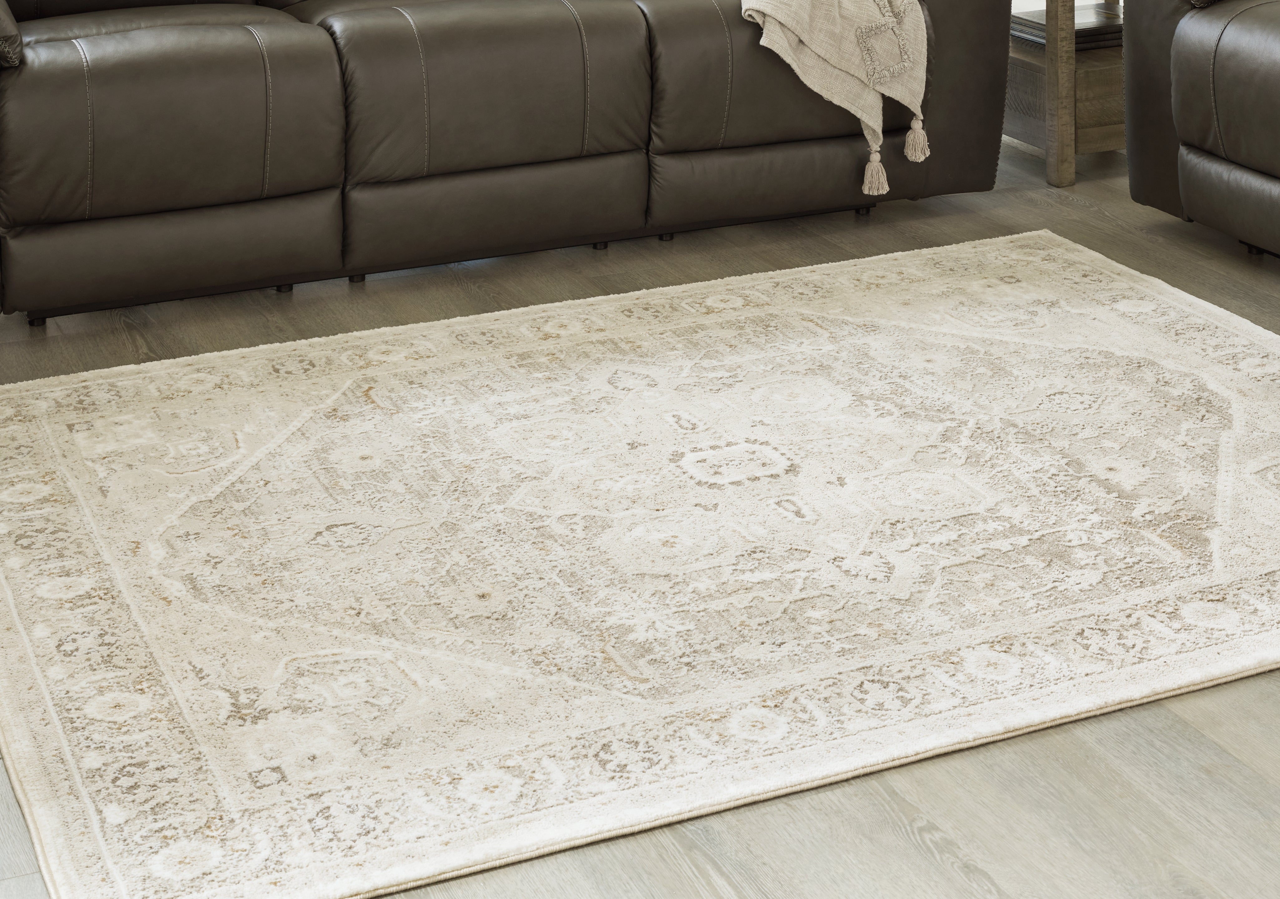 Warmstead Furniture - Ashley Furniture - Gatwell Rug - 5' x 7' Rug / Ivory/Gray/Tan - R406512