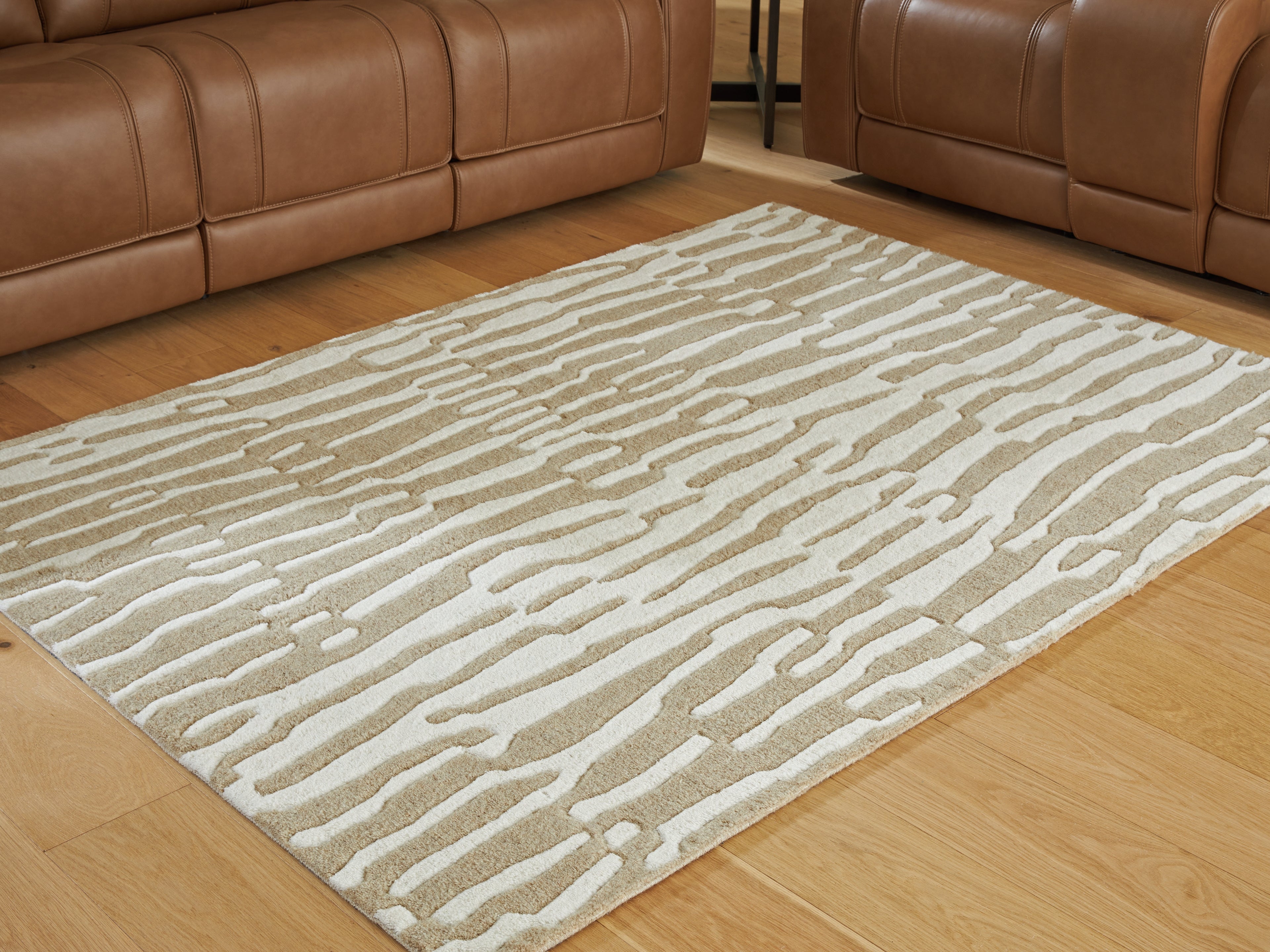 Warmstead Furniture - Ashley Furniture - Corrbell Rug - 5' x 7' Area Rug / Beige/White - R407632