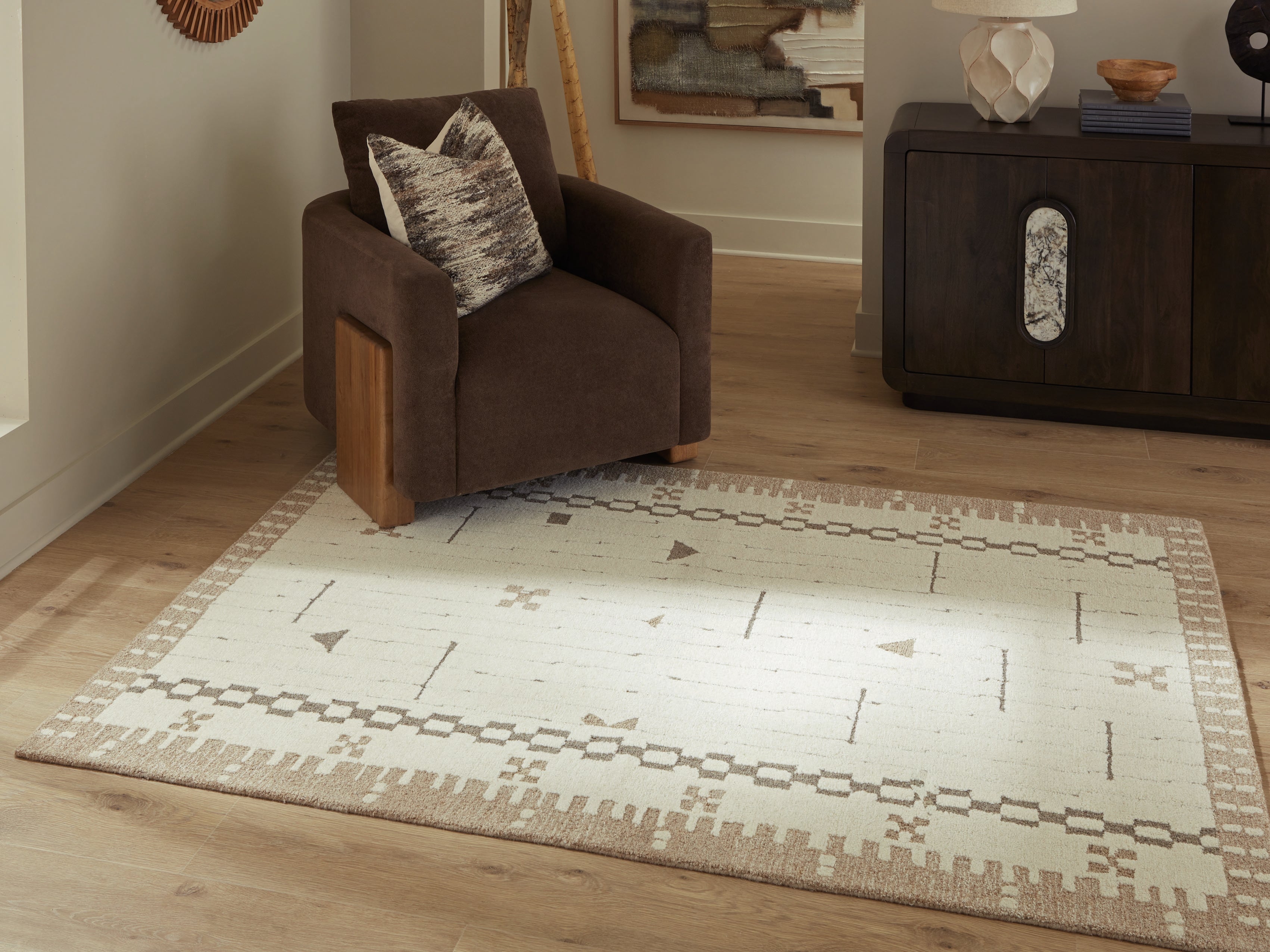 Warmstead Furniture - Ashley Furniture - Dot Rug - 5' x 7' Area Rug / Cream/Brown/Taupe - R407652