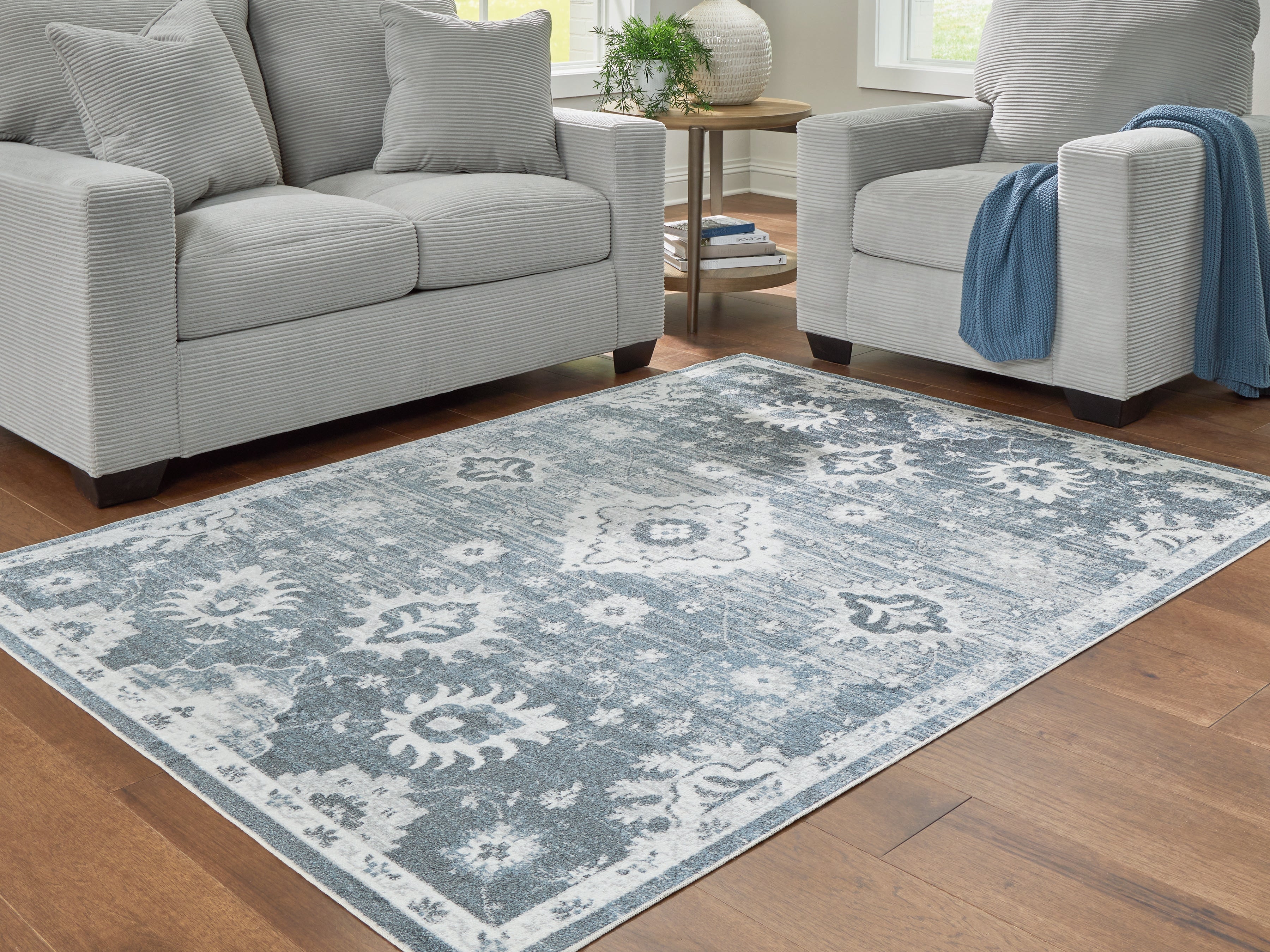 Warmstead Furniture - Ashley Furniture - Avanworths Rug - Washable 5'3" x 7' Area Rug / Blue/Gray/Ivory - R407792